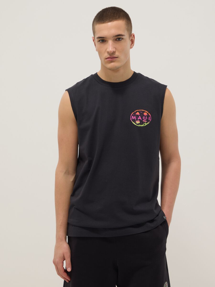 Black pure cotton regular-fit vest top with print_0