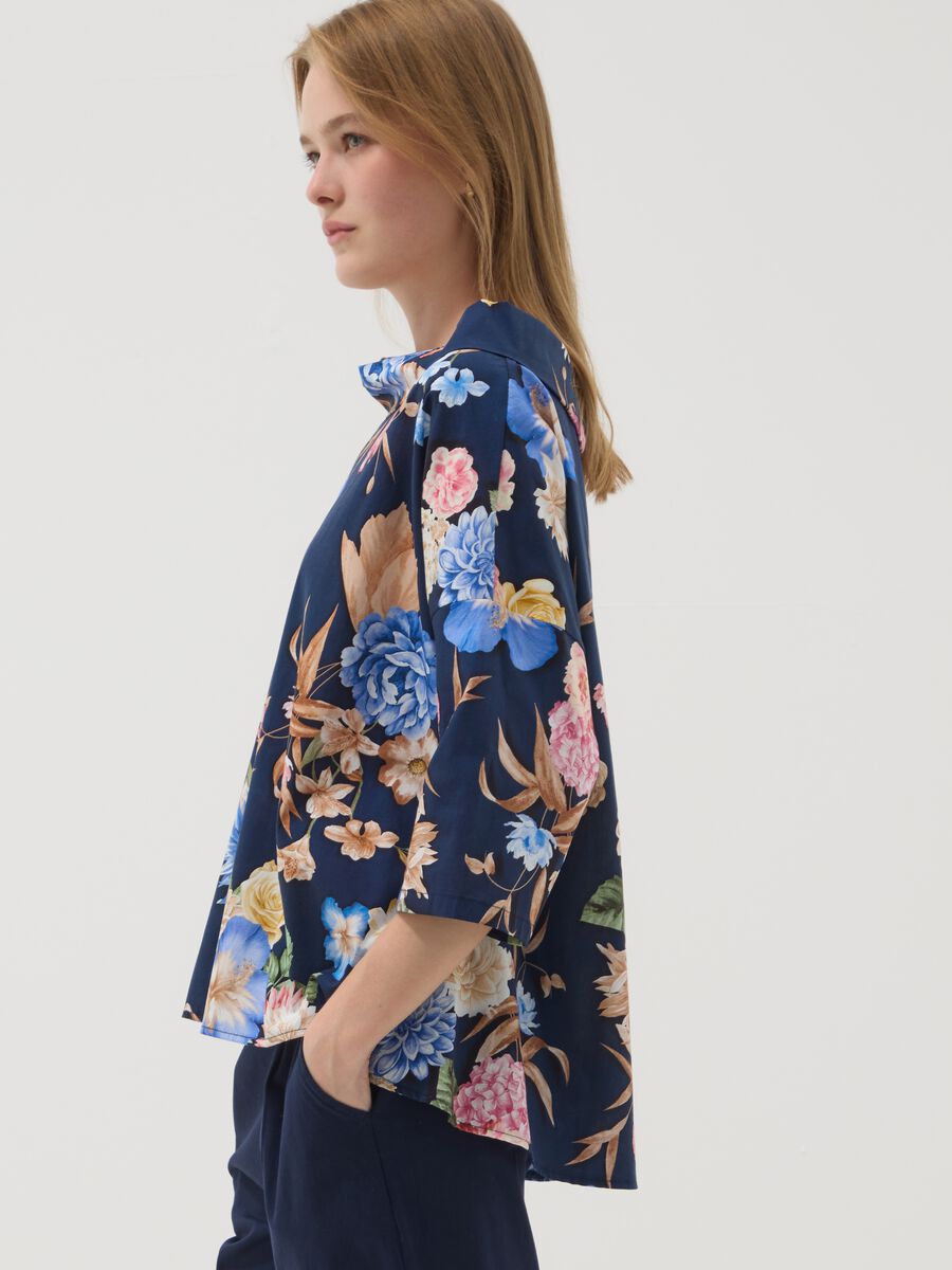 Blue floral stretch-cotton top_0