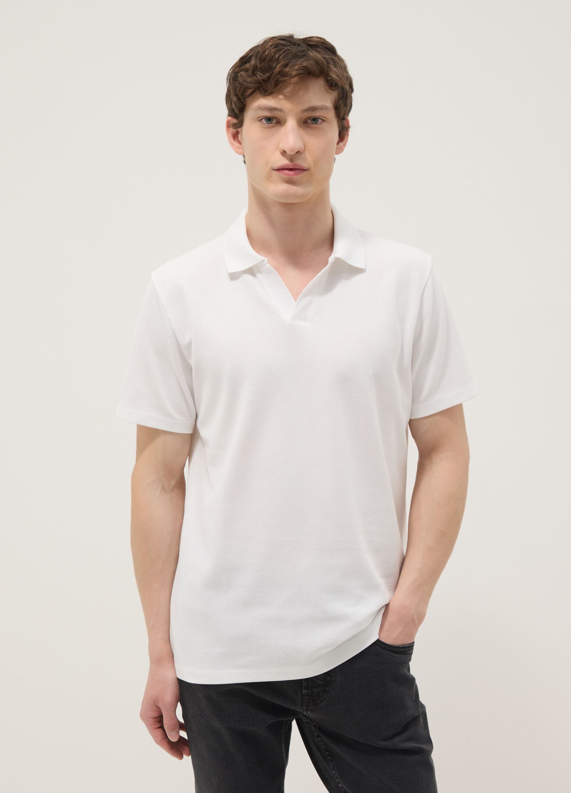 White stretch cotton polo shirt