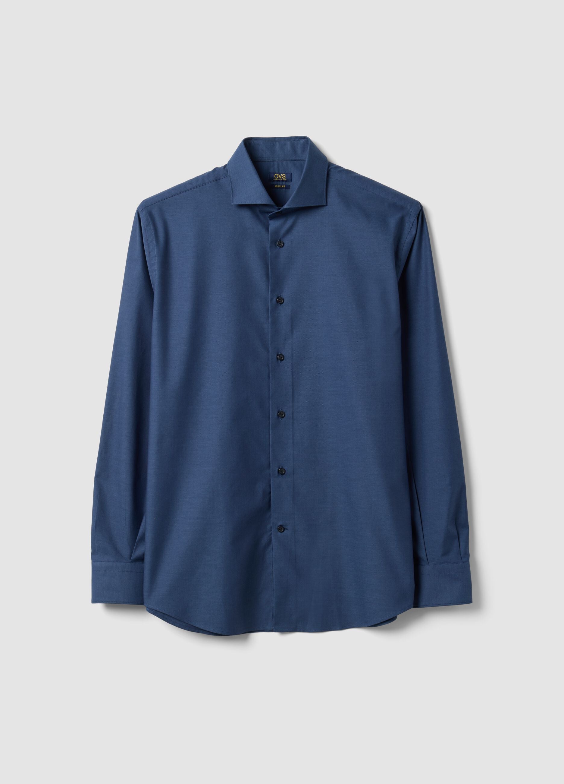 Blue pure cotton shirt with French collar, regular fit, easy iron