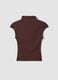 Brown fitted modal and stretch cotton T-shirt with mock neck_4