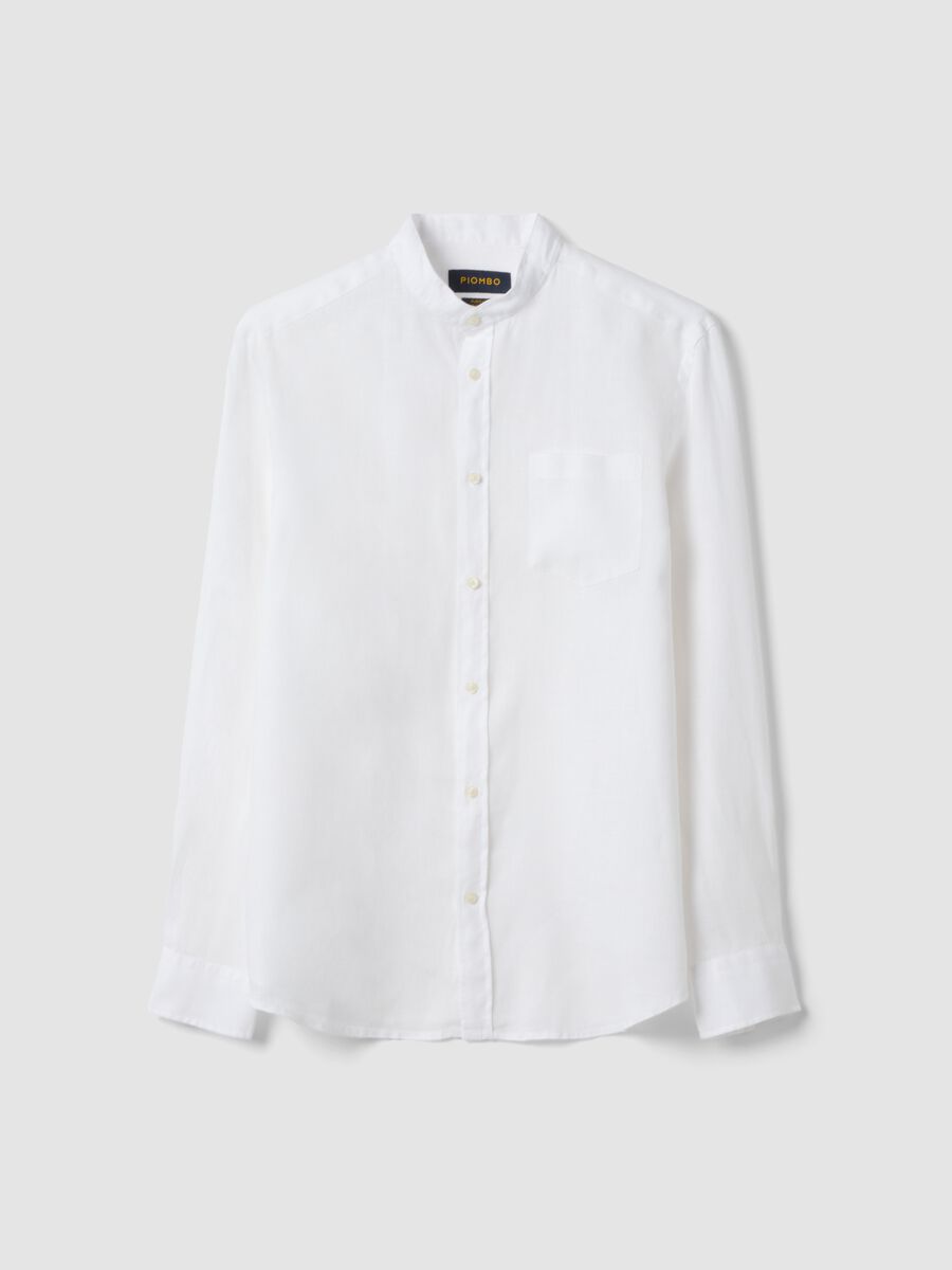 White pure linen shirt with band collar_4