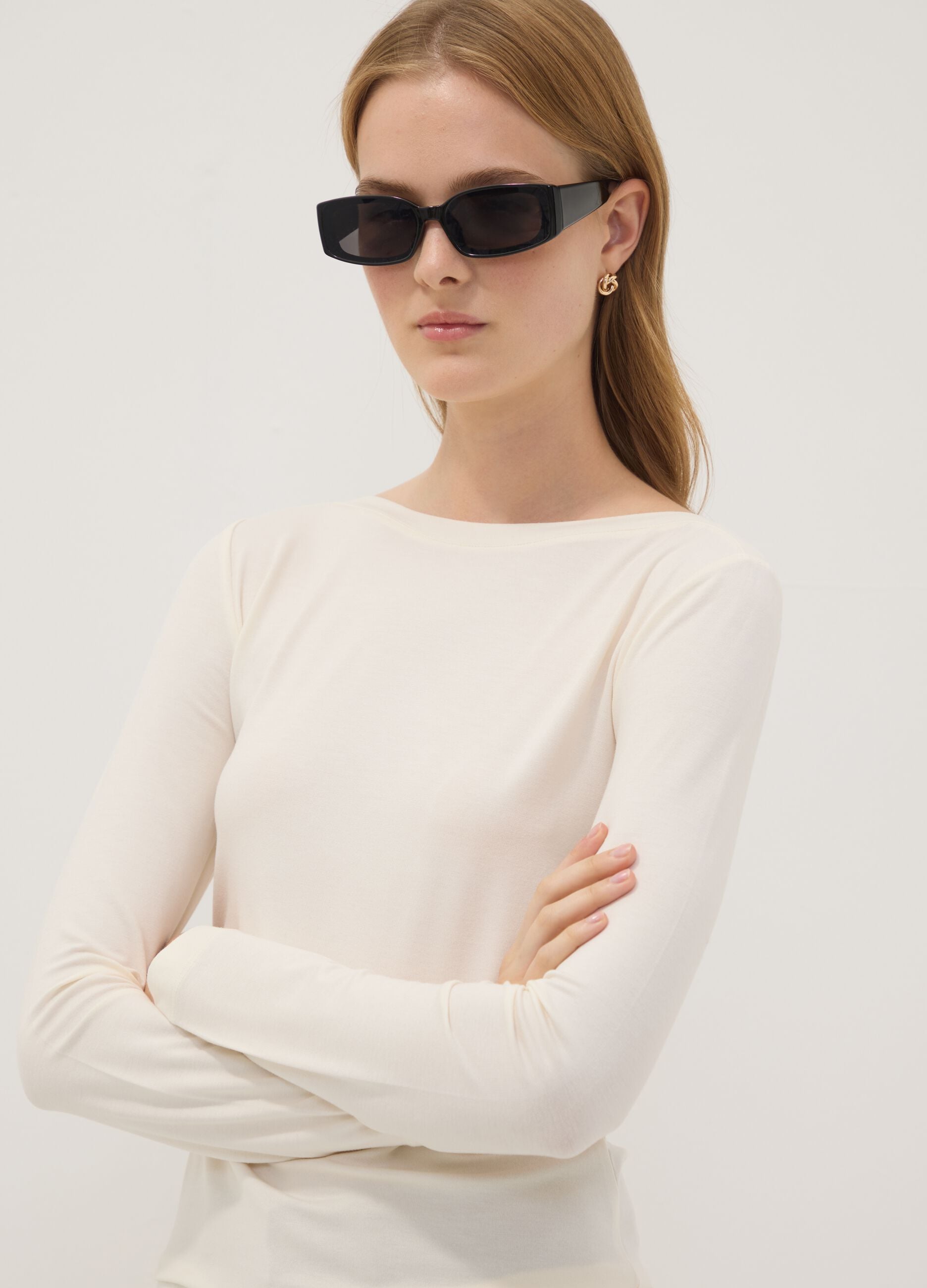 White stretch viscose slim-fit T-shirt