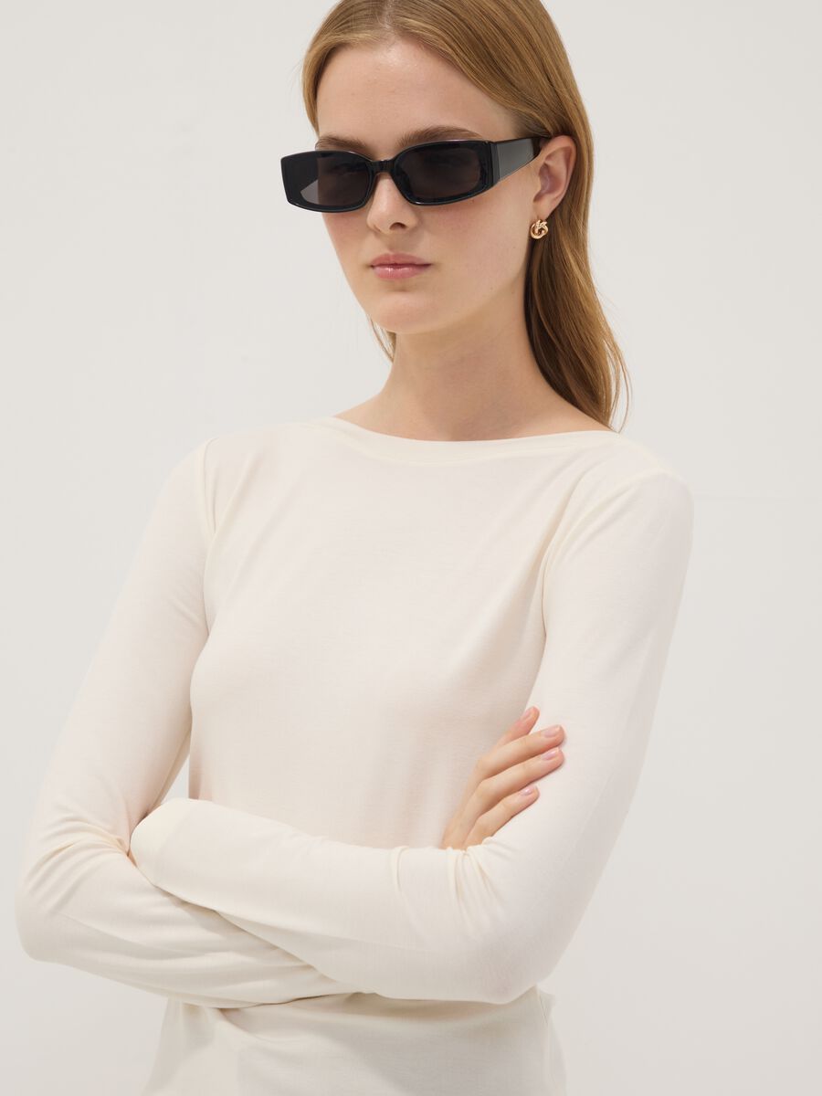 White stretch viscose slim-fit T-shirt_1
