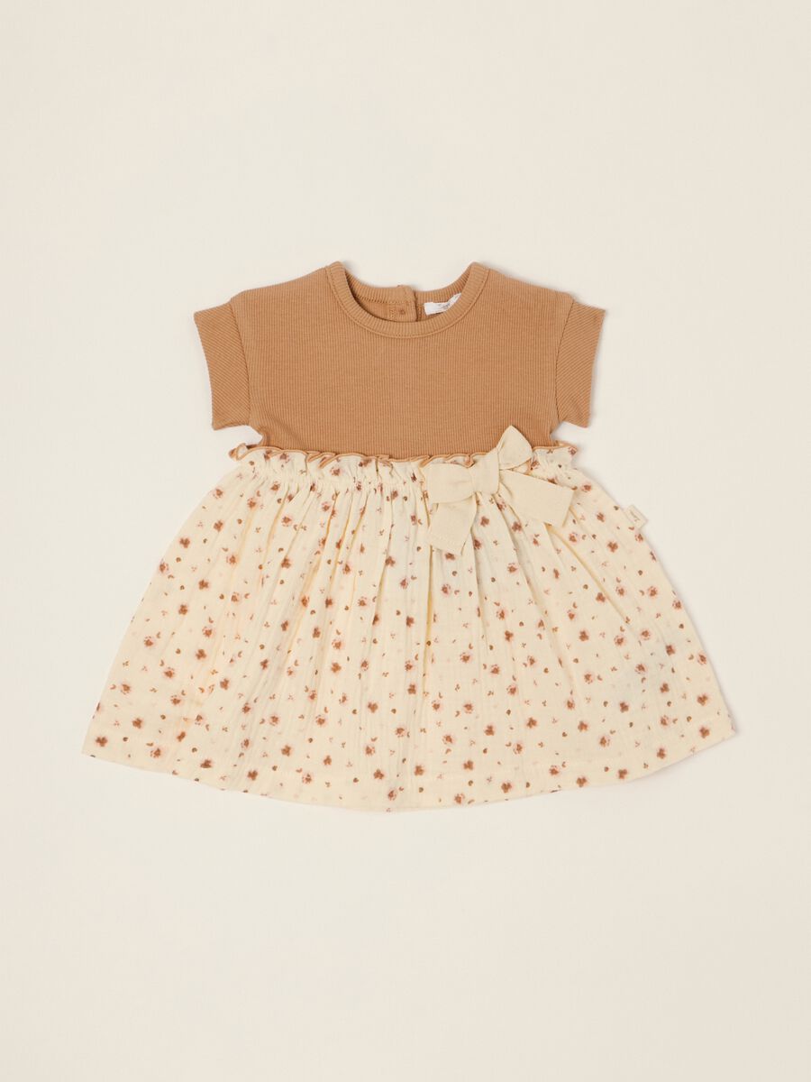Multicoloured stretch cotton dress with print for baby girls_0