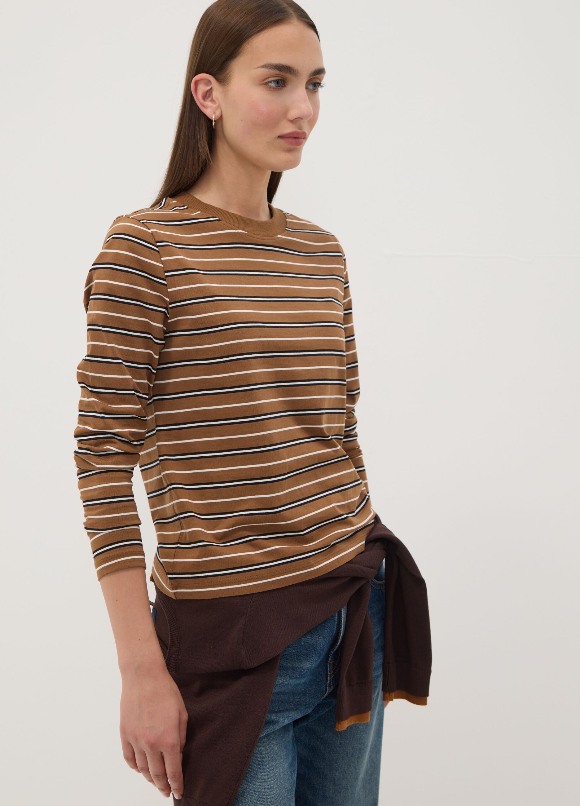Multicolour pure cotton striped crew-neck T-shirt, regular fit