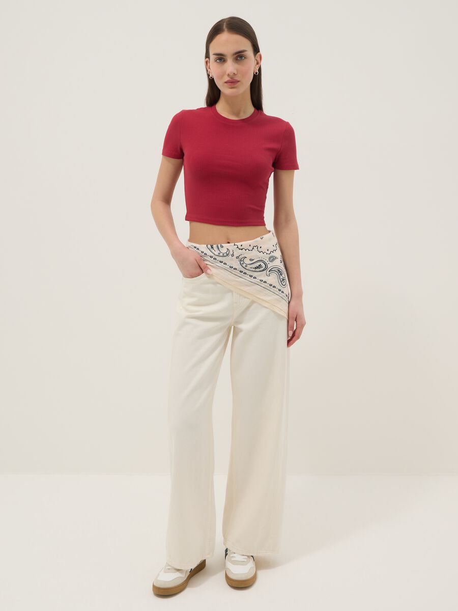 Red ribbed fitted stretch-cotton T-shirt_2