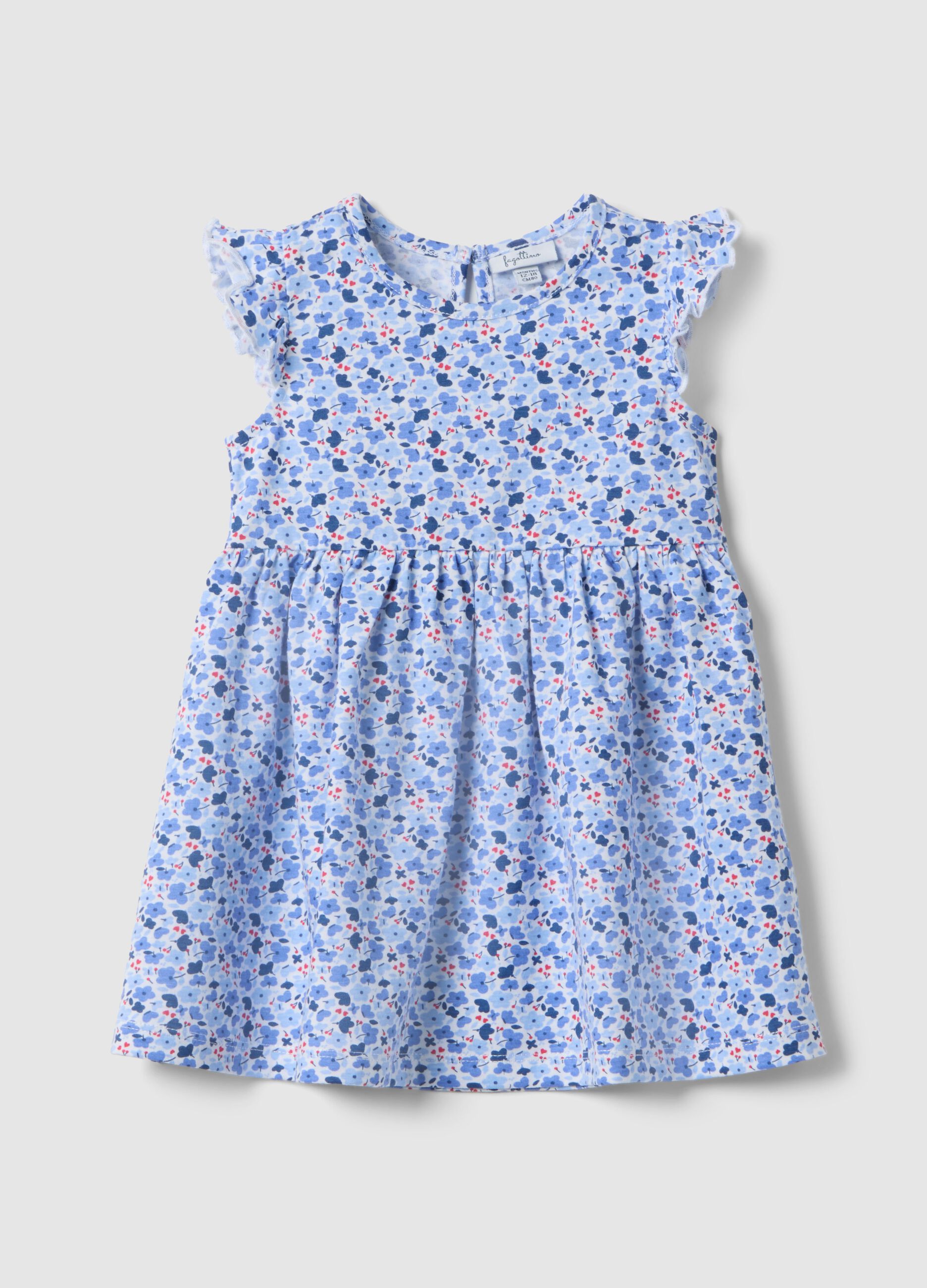 Girls' regular fit multi-colour cotton dress with flowers