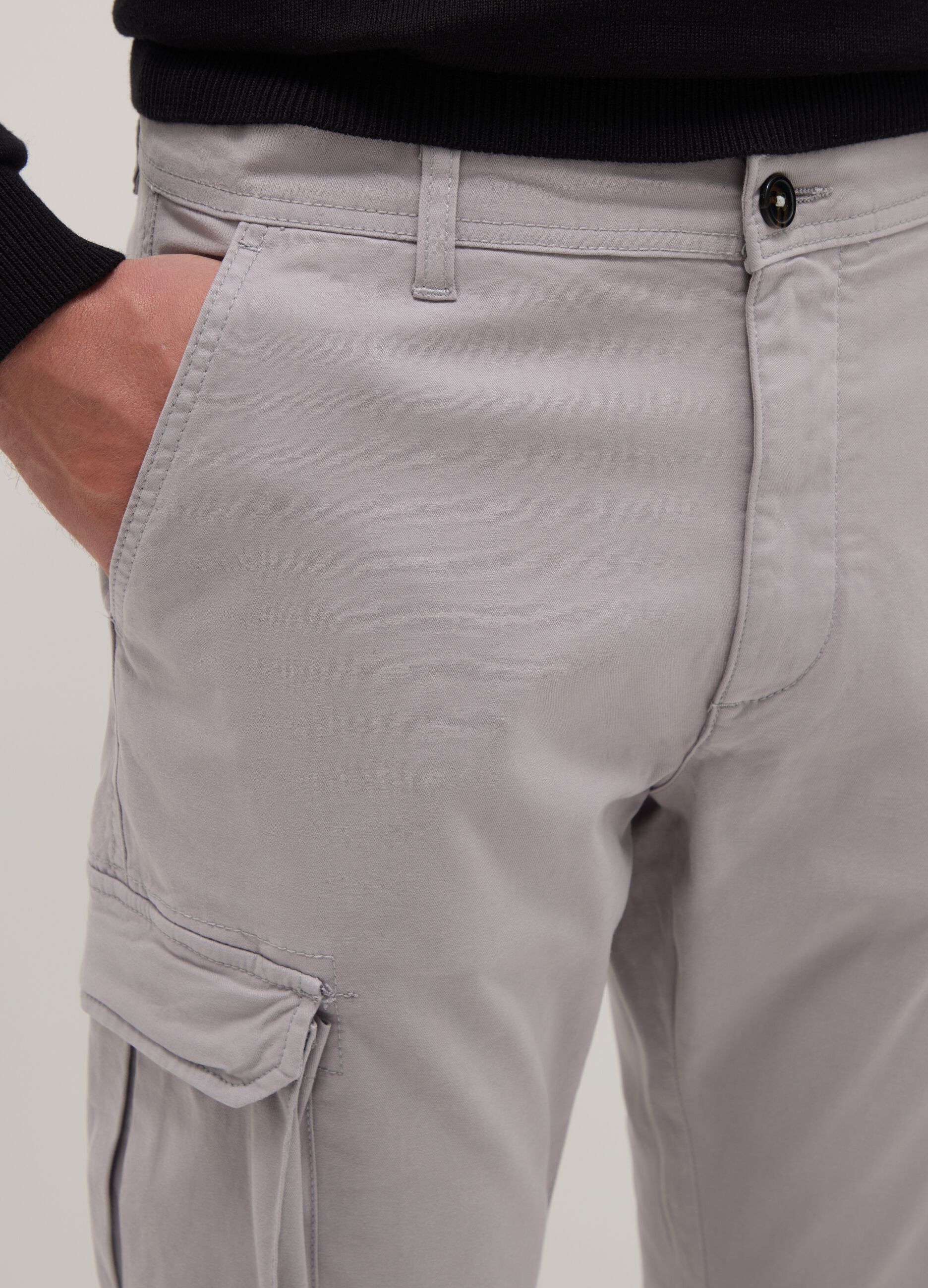 Grey slim fit stretch cotton cargo trousers