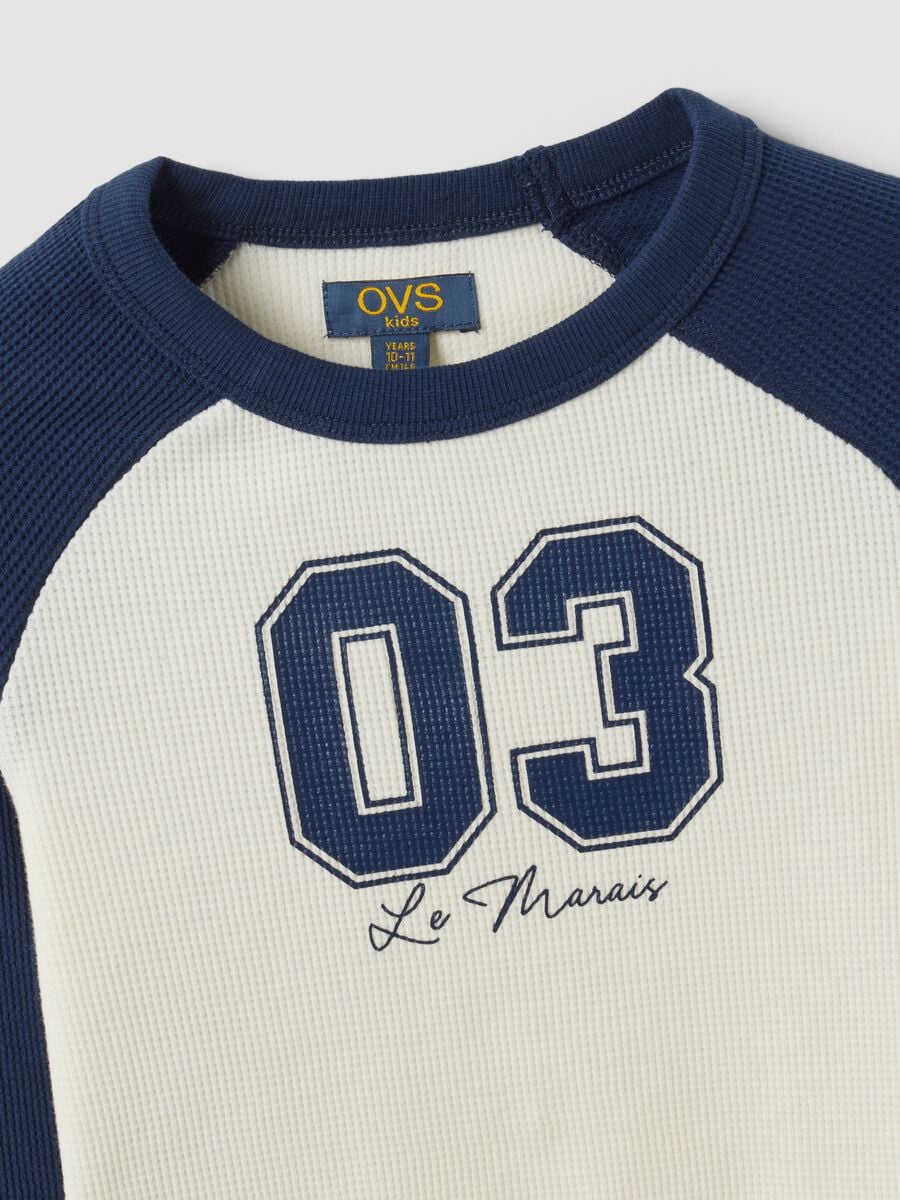 Blue stretch cotton T-shirt with contrast sleeves for girls_5