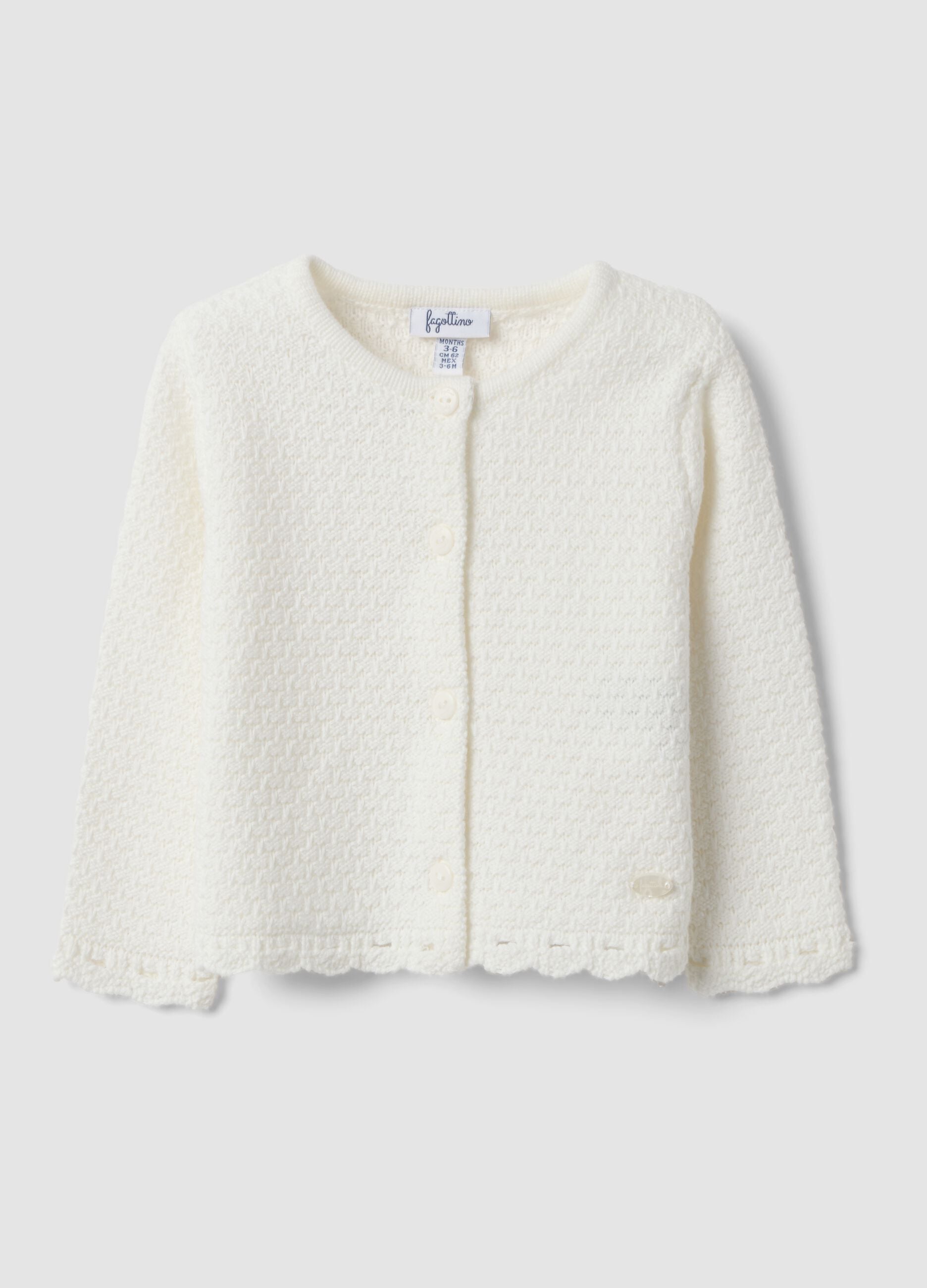 White pure organic cotton knitted cardigan for baby girl