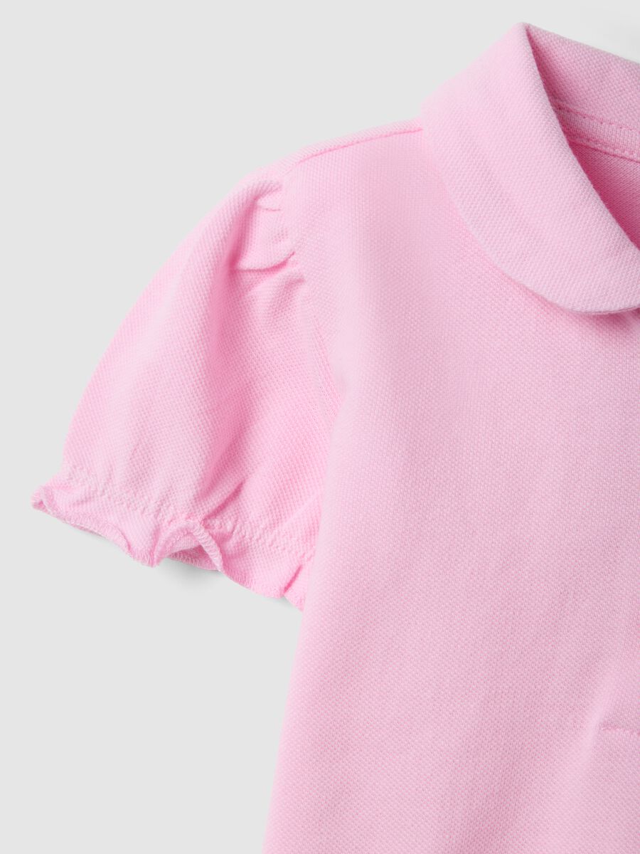 Polo in puro cotone rosa da bimba regular fit con maniche arricciate_2