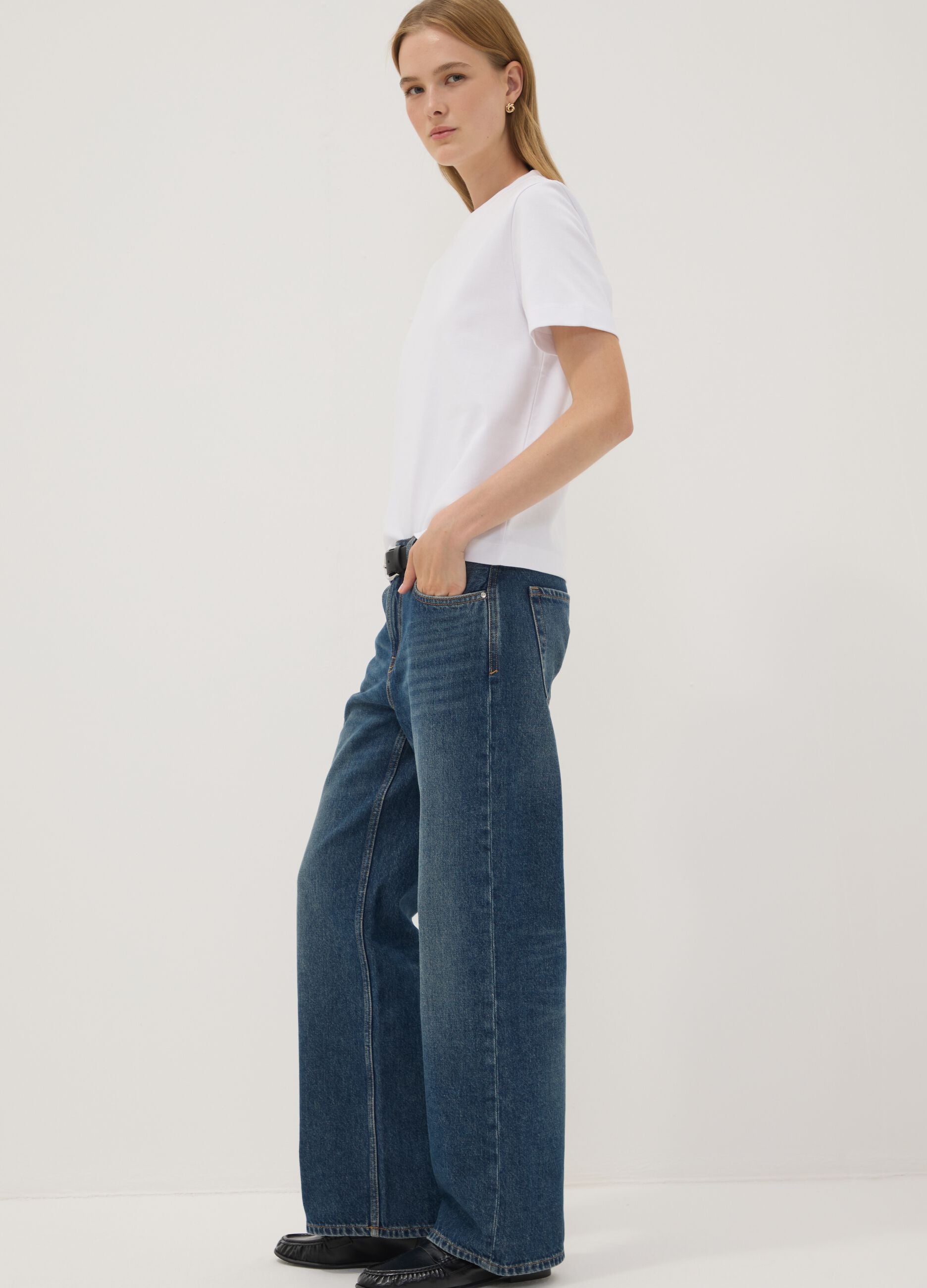 Dark blue pure cotton straight-fit jeans