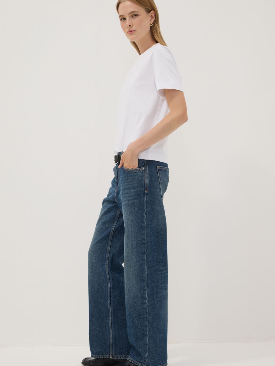 Dark blue pure cotton straight-fit jeans_0