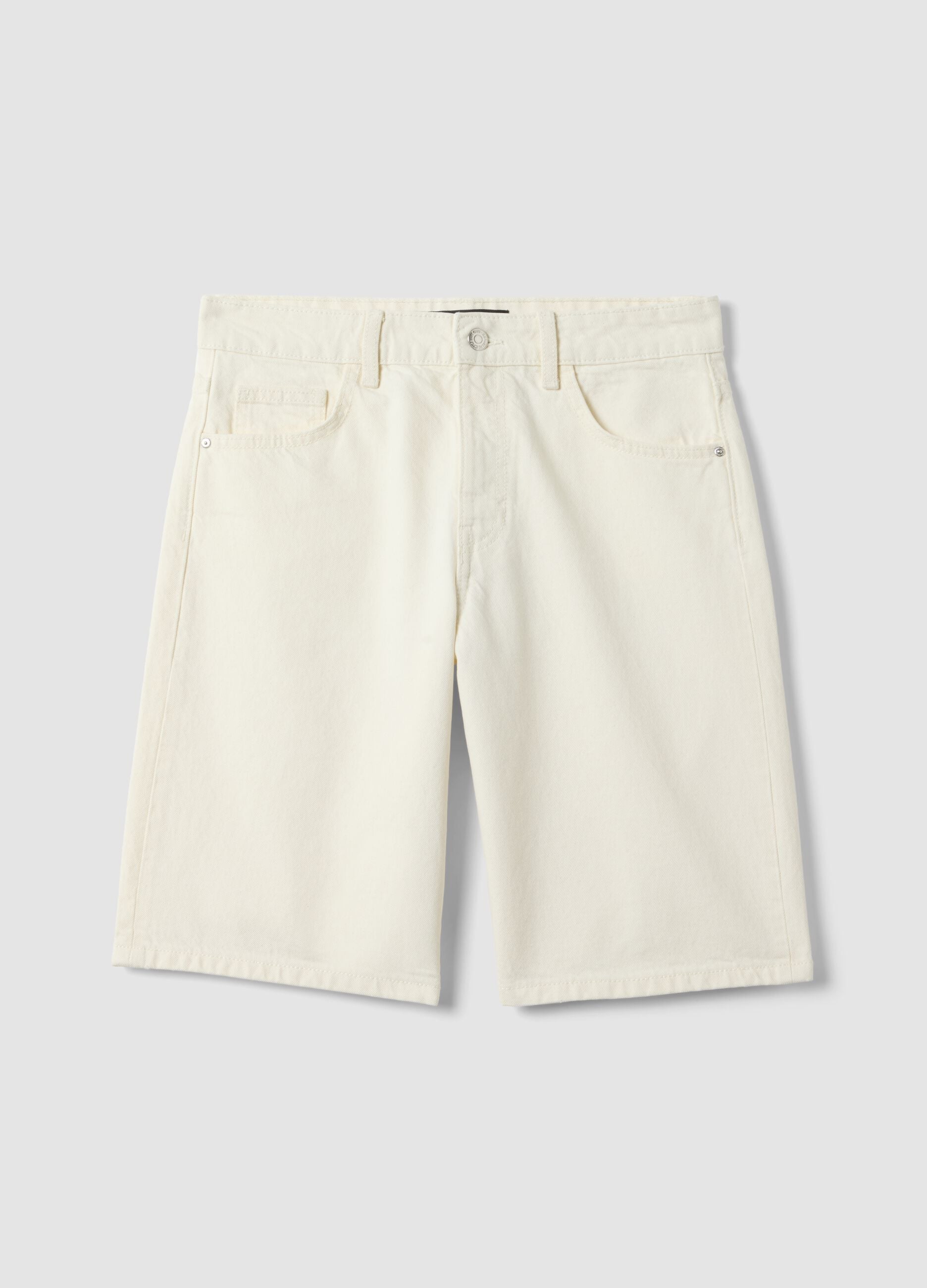 Beige wide leg pure cotton denim shorts