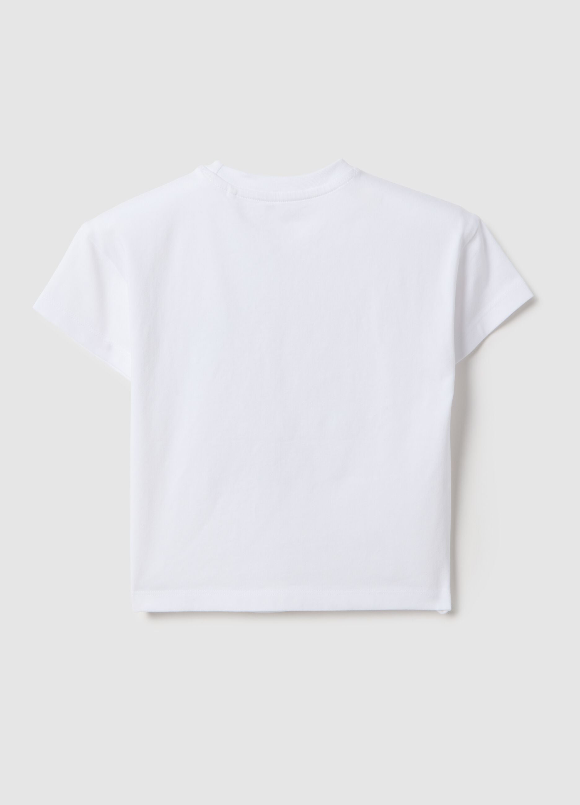 White stretch cotton girl's t-shirt regular fit with print