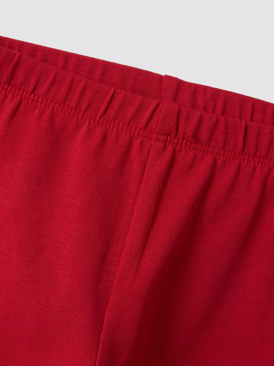 Red stretch organic cotton leggings with bow details for baby girl_2