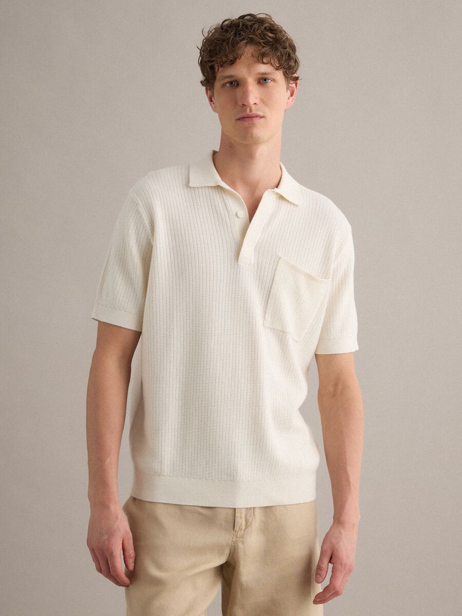 Polo bianca in puro cotone con taschino regular fit_0