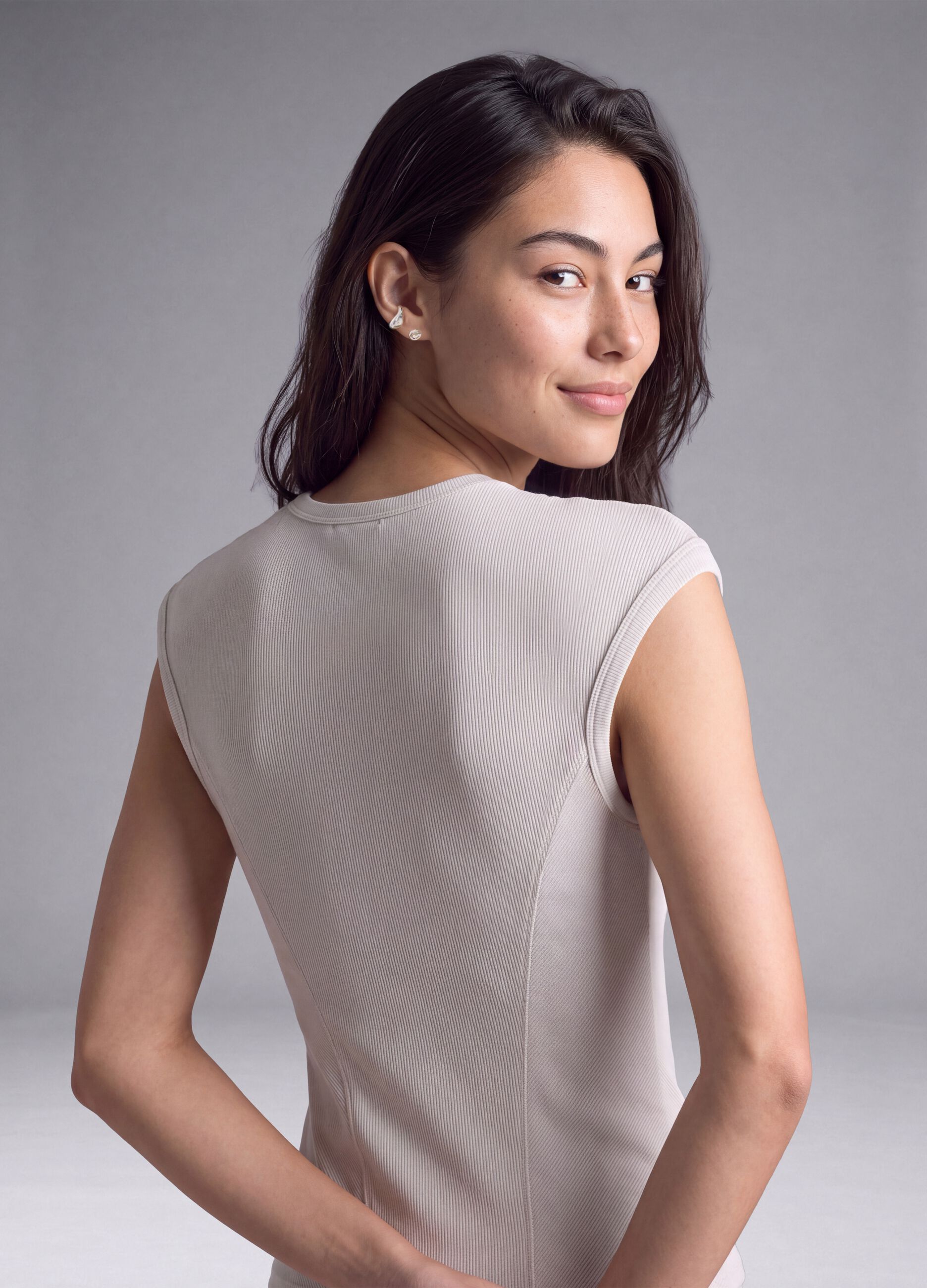 White ribbed stretch-modal fitted T-shirt ALTAVIA STUDIO