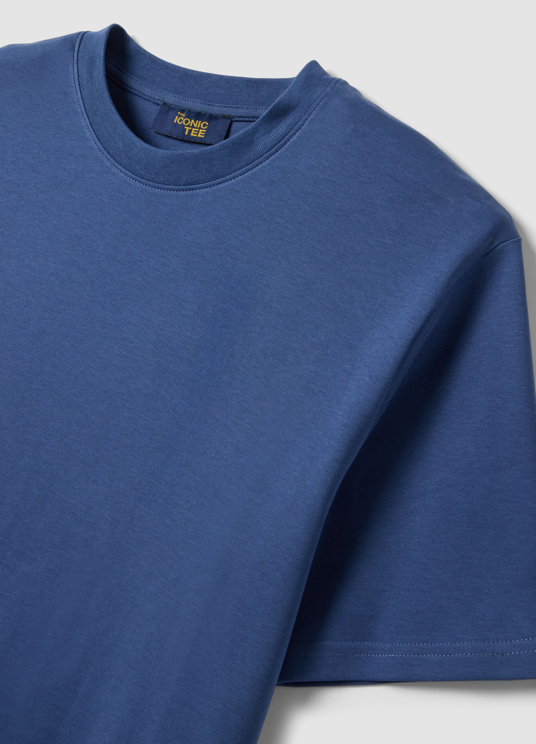 Short-sleeve pure cotton blue relaxed fit T-shirt
