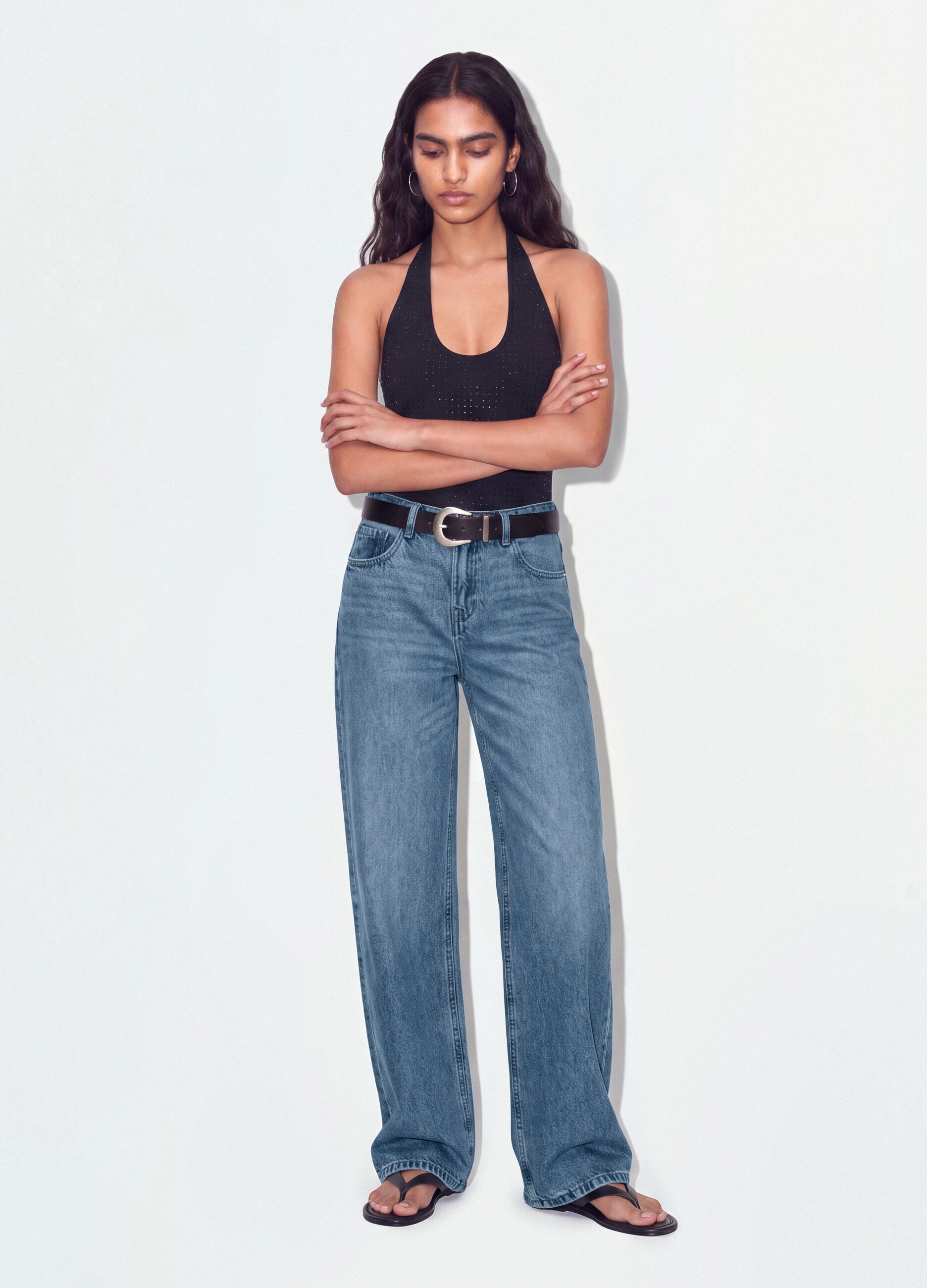 Light Blue Denim Wide-Leg Jeans in 100% Cotton