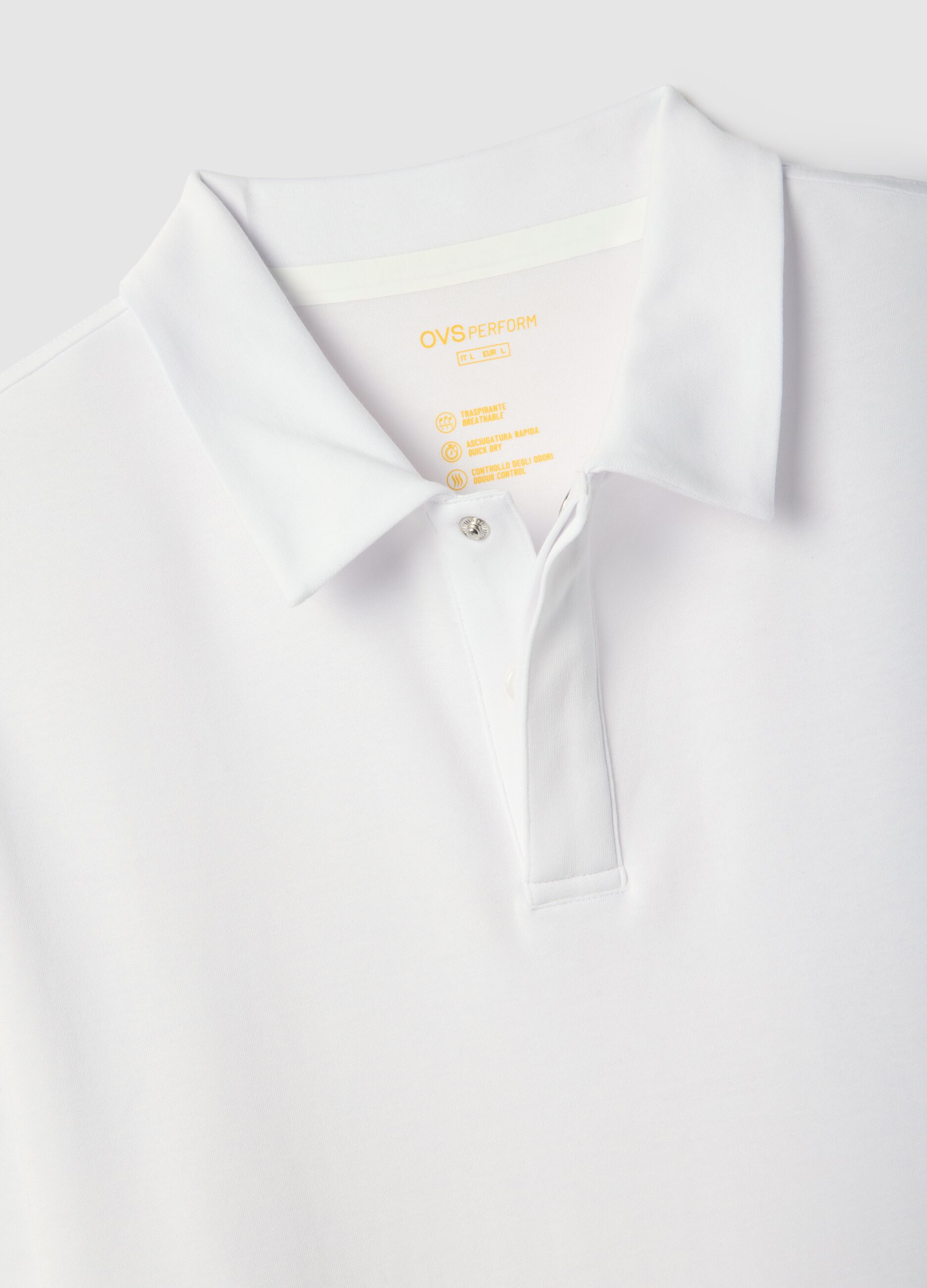 White short-sleeve mixed cotton polo, regular fit