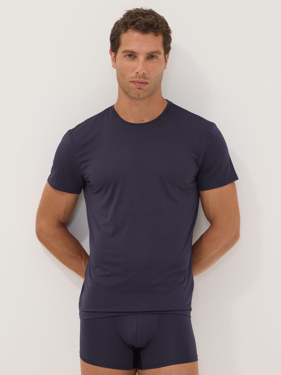 Twin pack of blue stretch microfibre T-shirts, regular fit_0