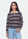 Maglia grigia in misto lana a righe con colletto polo_0