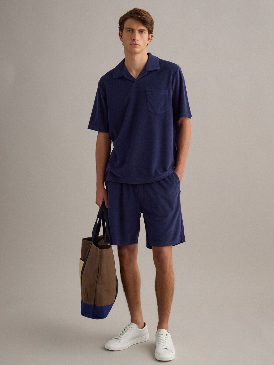 Blue cotton-blend Bermuda shorts_0