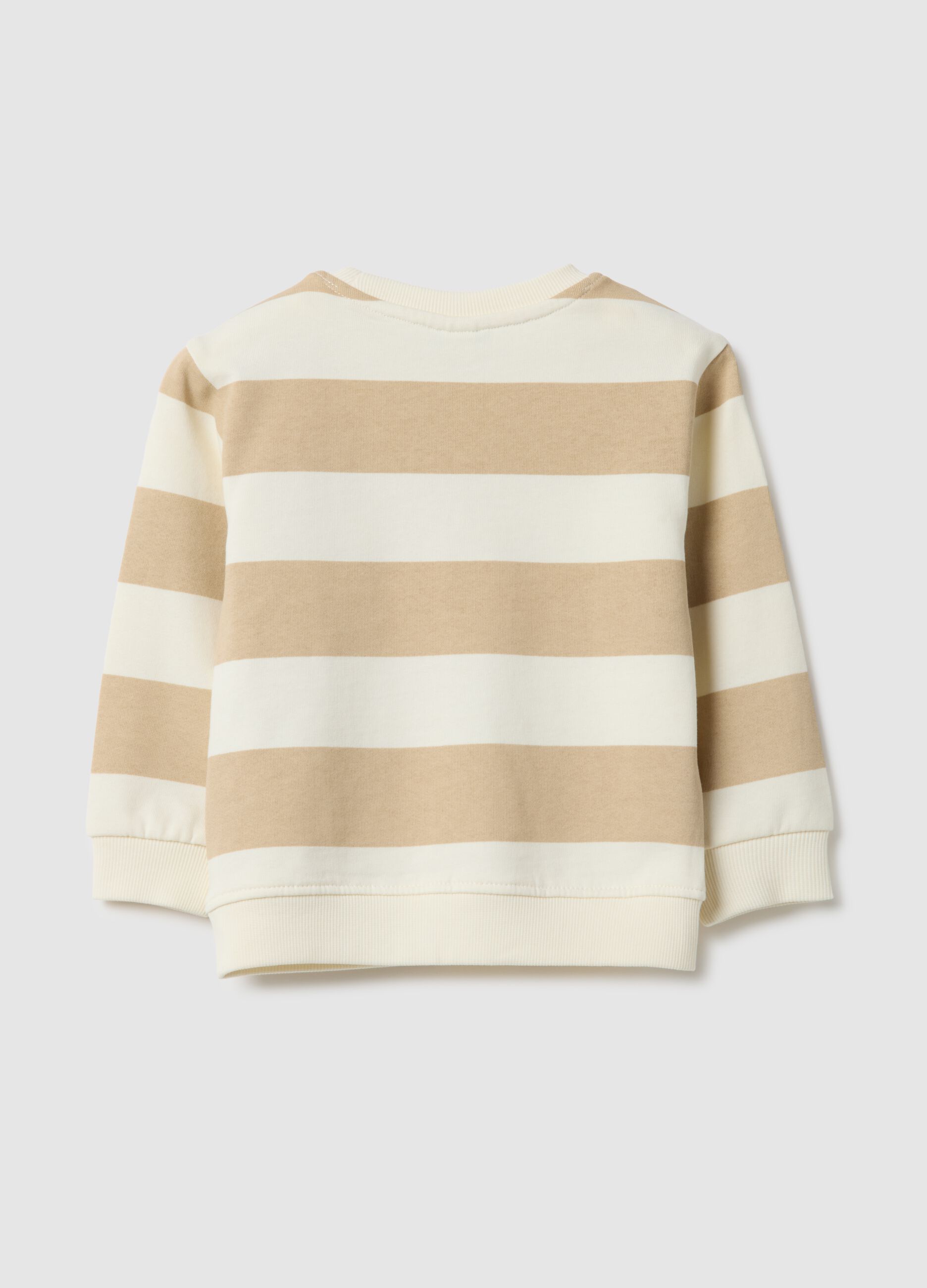 Boys' Pure Cotton Beige Striped Regular Fit Sweatshirt