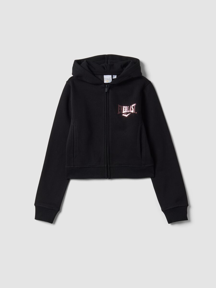 Black cotton-blend hooded zip hoodie for girls, regular fit_3