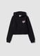 Black cotton-blend hooded zip hoodie for girls, regular fit_3