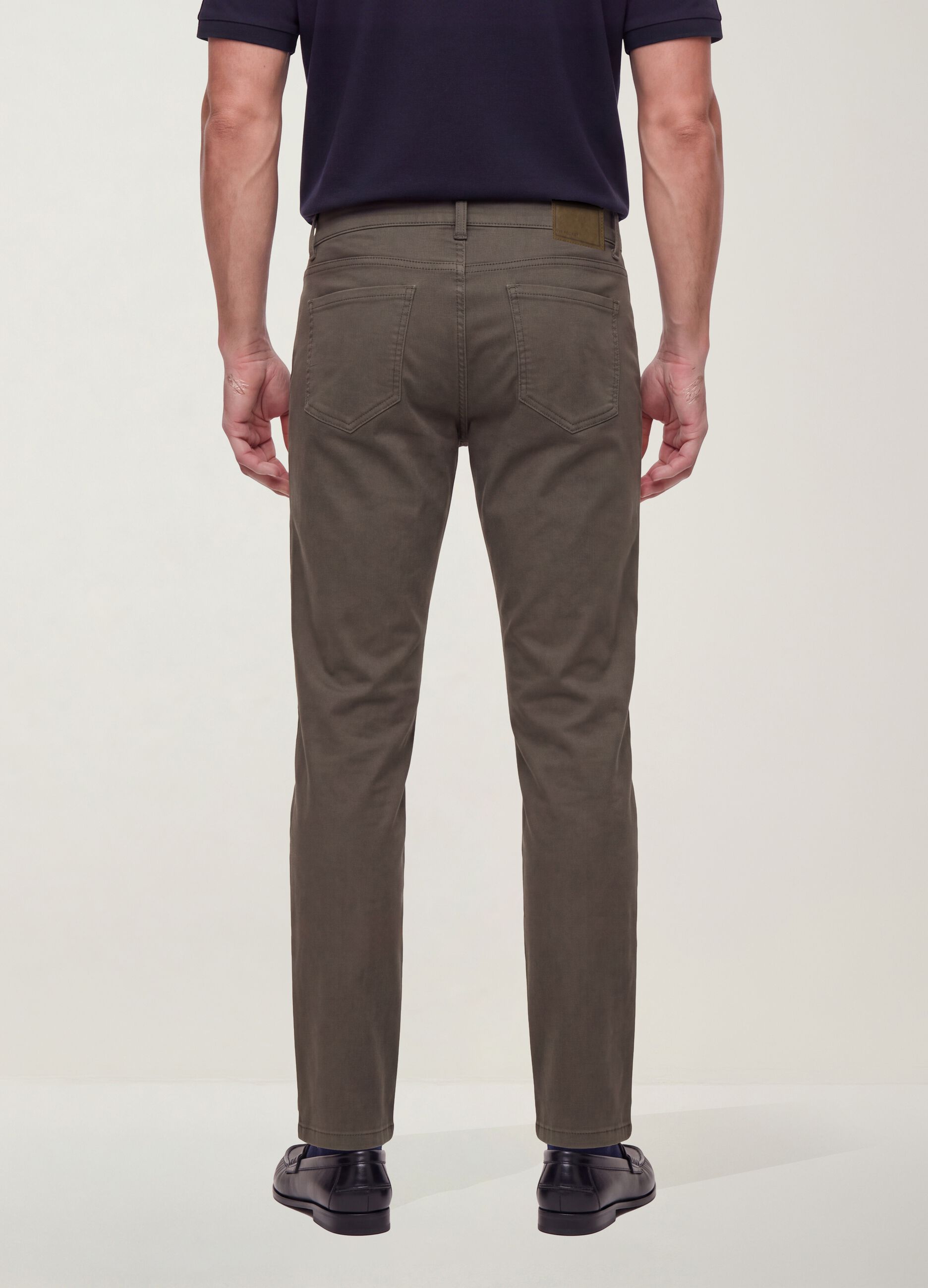 Grey regular-fit stretch cotton twill trousers