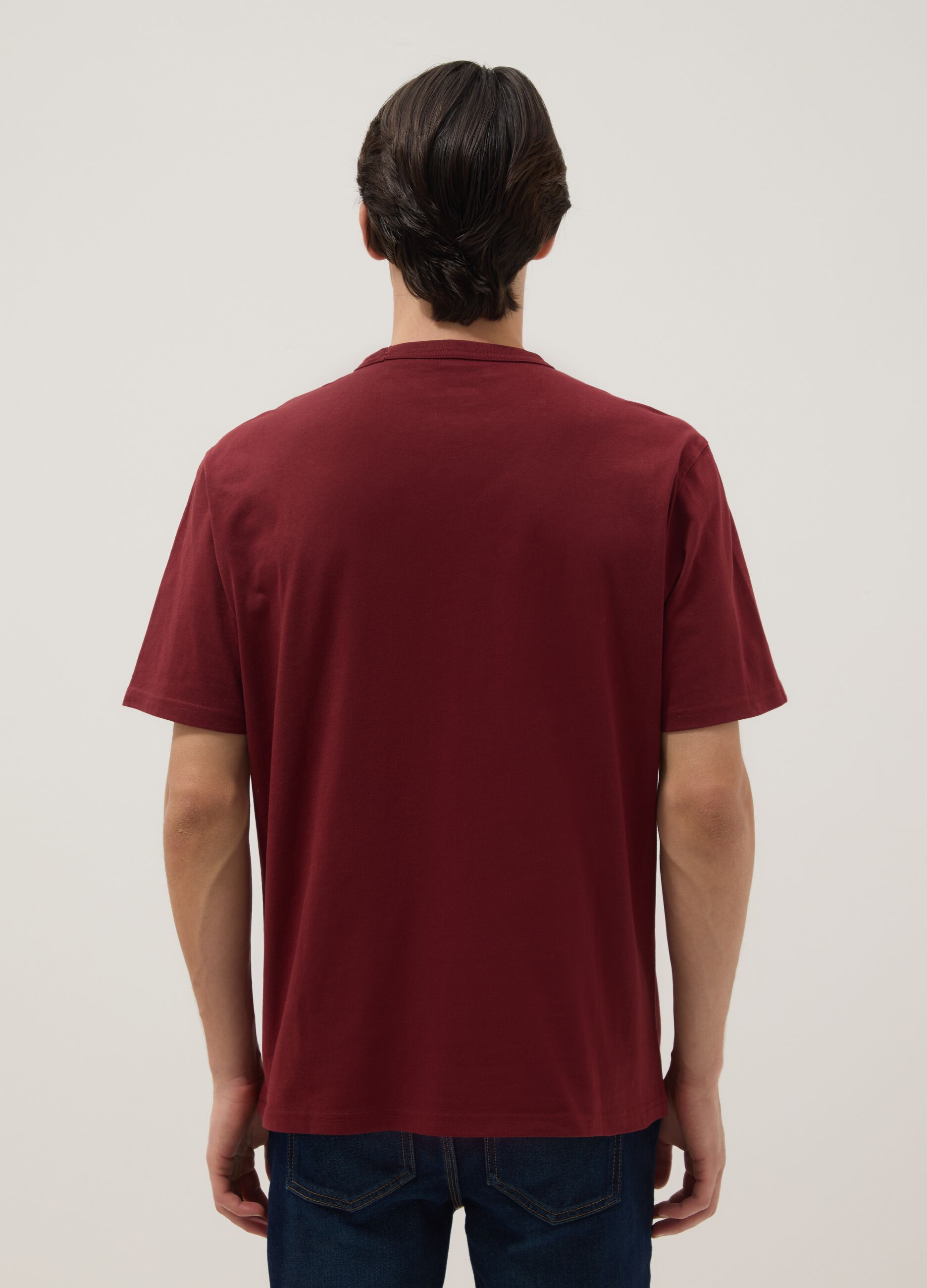 Red pure cotton crew neck T-shirt with relaxed fit