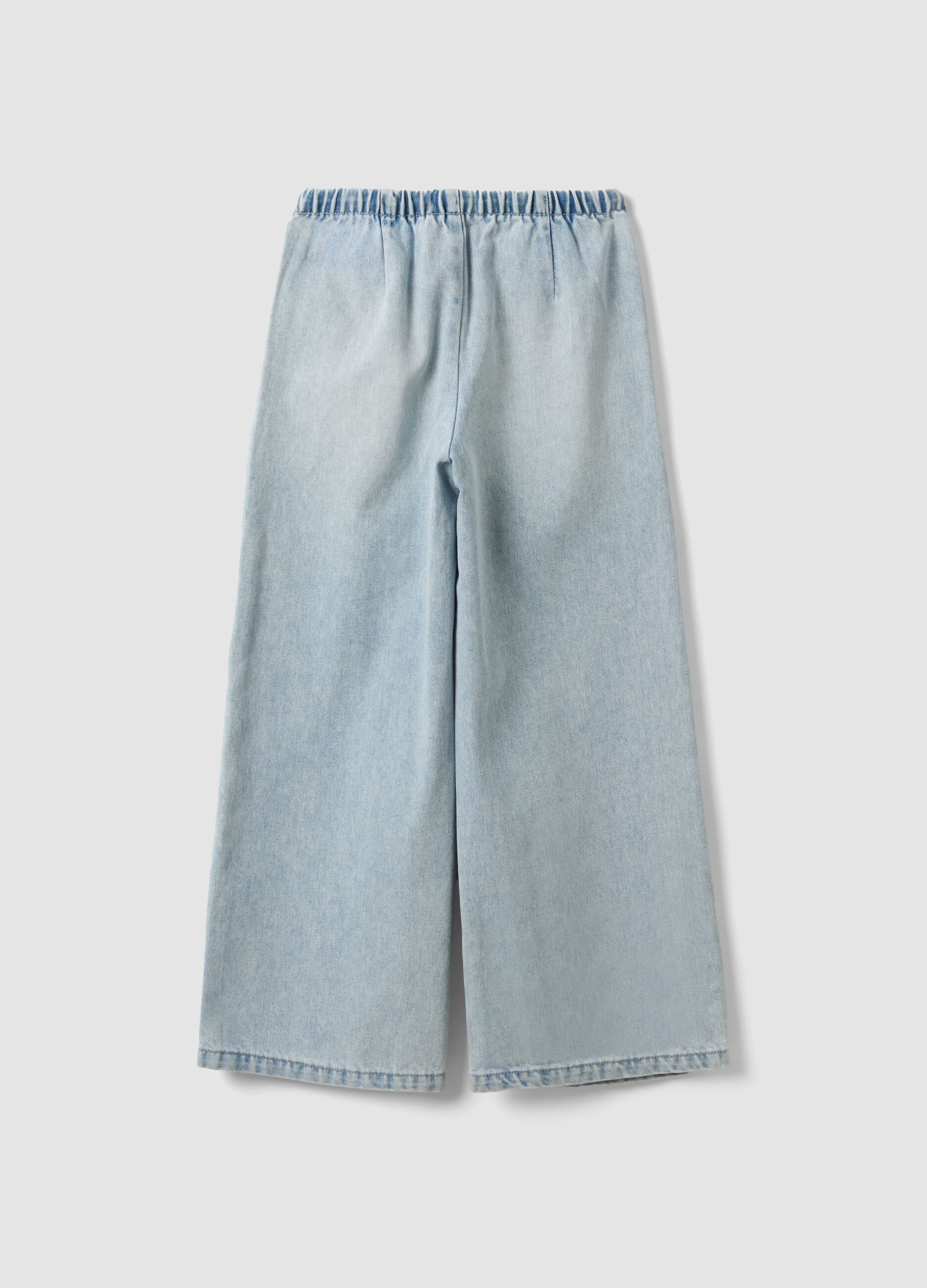 Light blue wide-leg jeans in cotton and viscose blend for girls