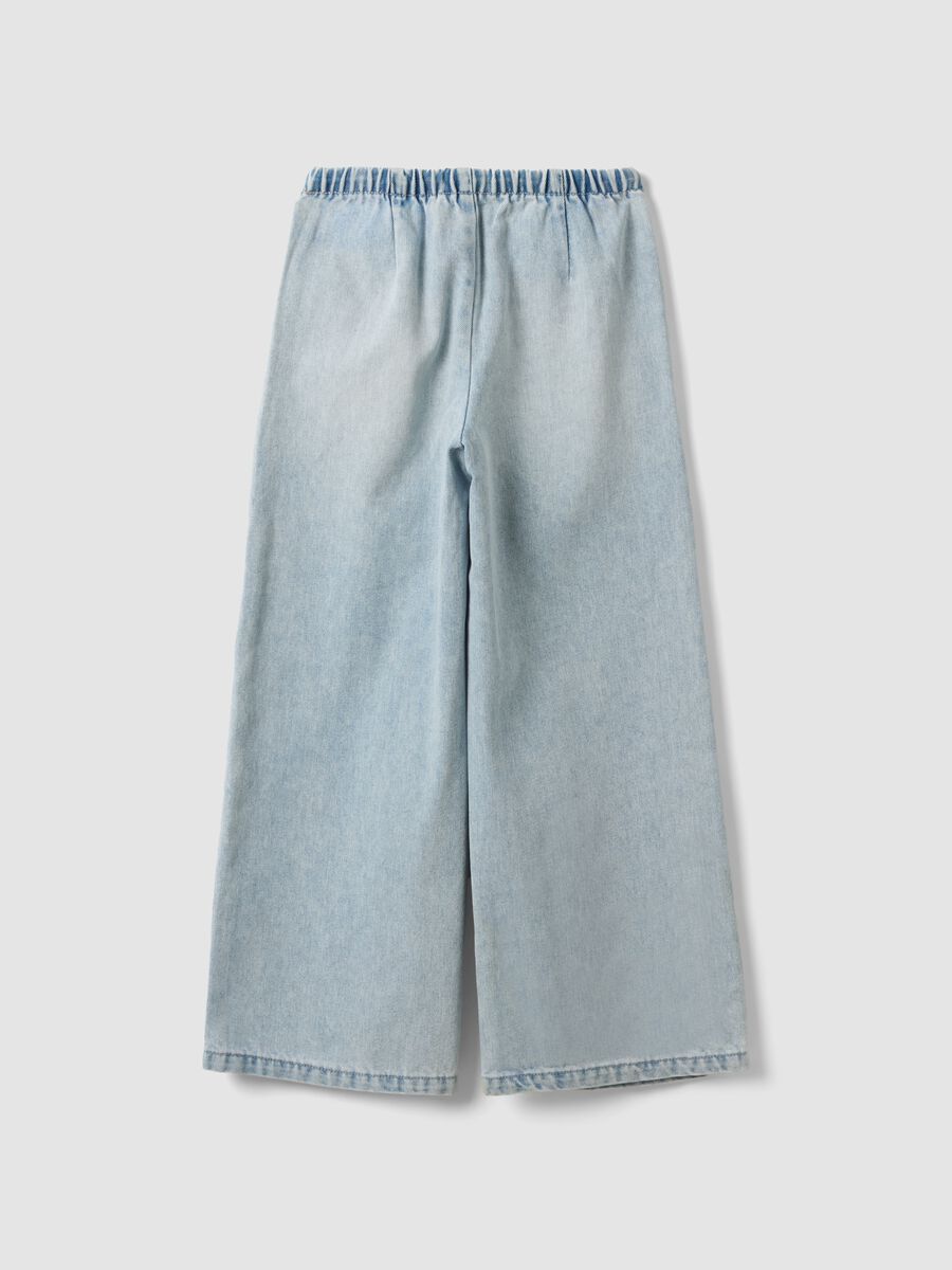 Light blue wide-leg jeans in cotton and viscose blend for girls_5