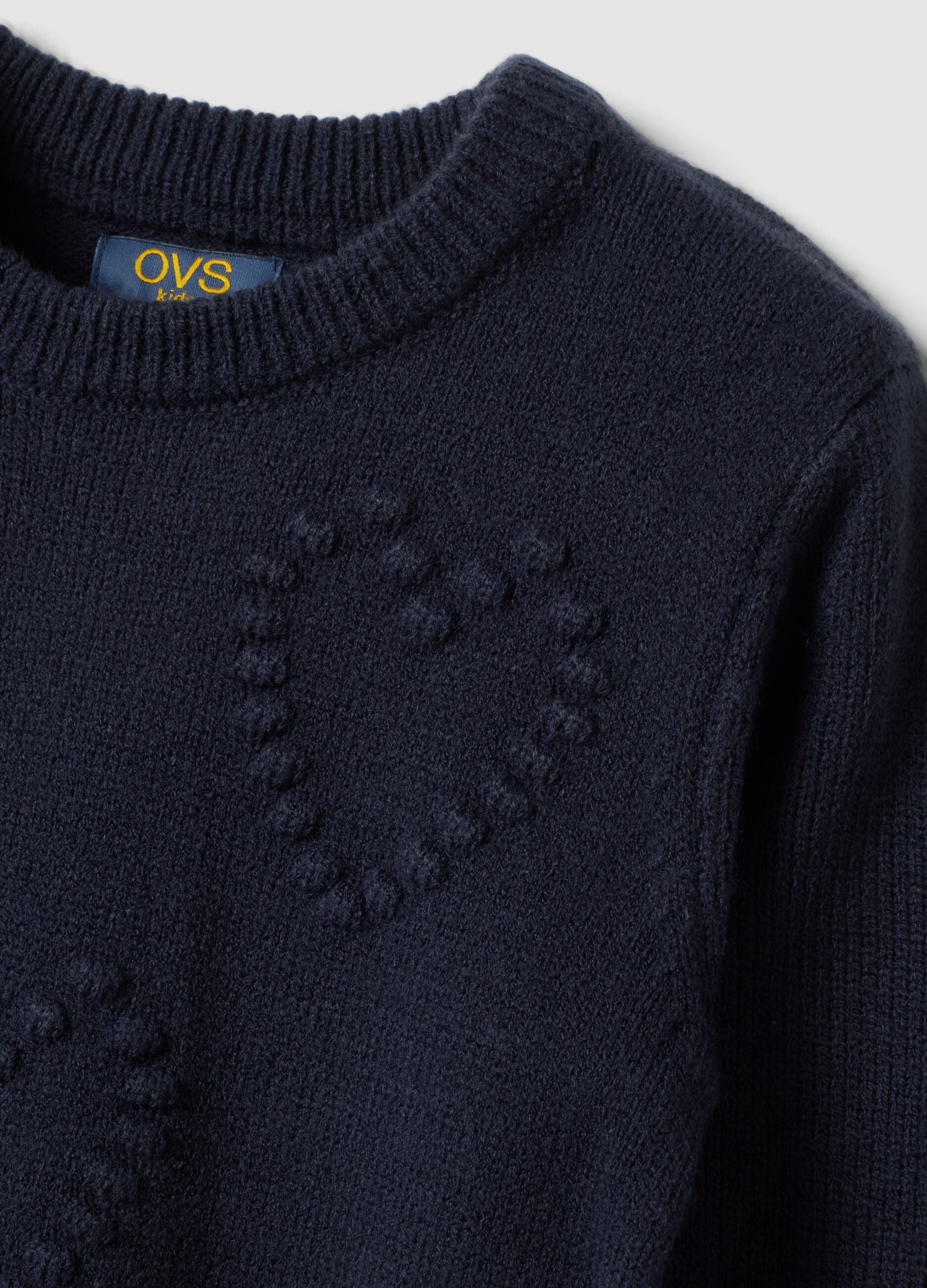 Blue crew-neck jumper with raised heart motif, regular fit, for girls