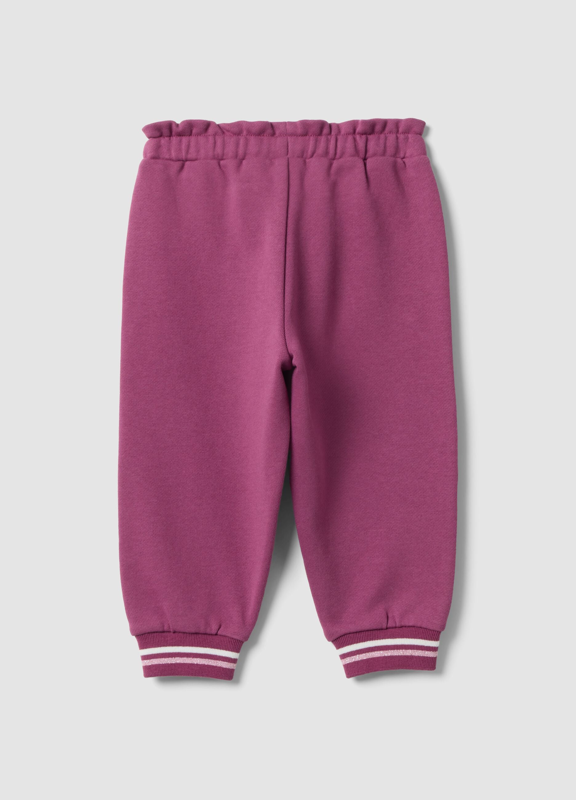 Purple pure cotton jogger trousers with Lilo & Stitch embroidery for baby girl