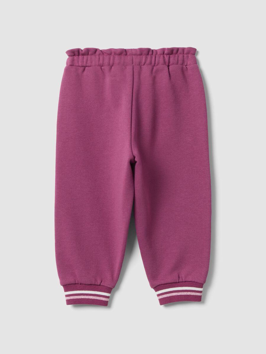 Purple pure cotton jogger trousers with Lilo & Stitch embroidery for baby girl_1