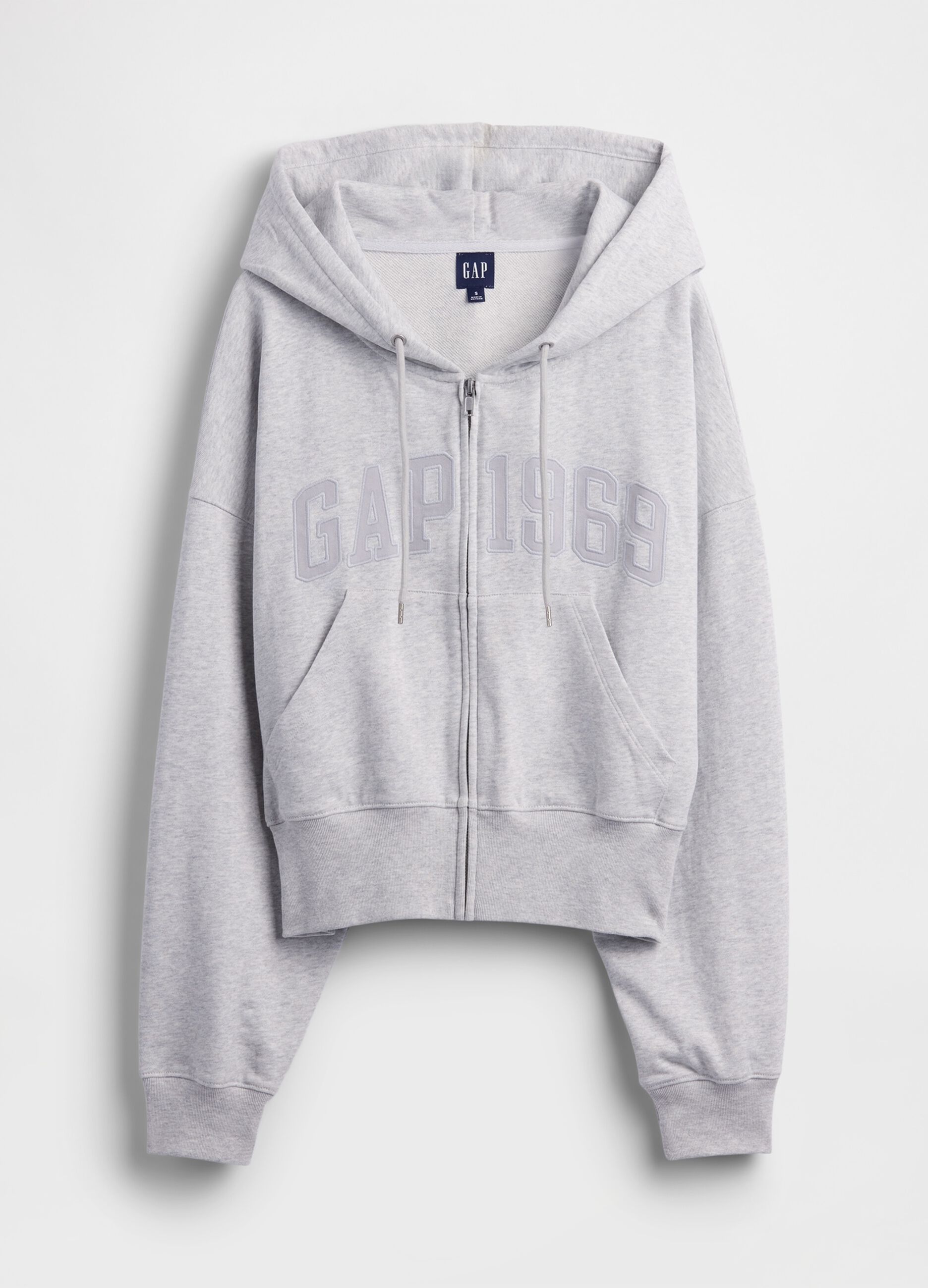 Regular fit grey cotton blend hoodie with zip