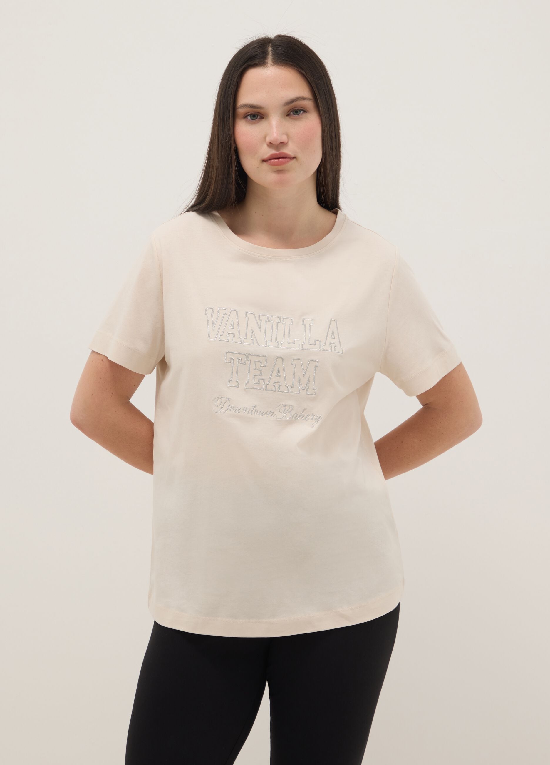 Beige pure cotton regular fit T-shirt with print