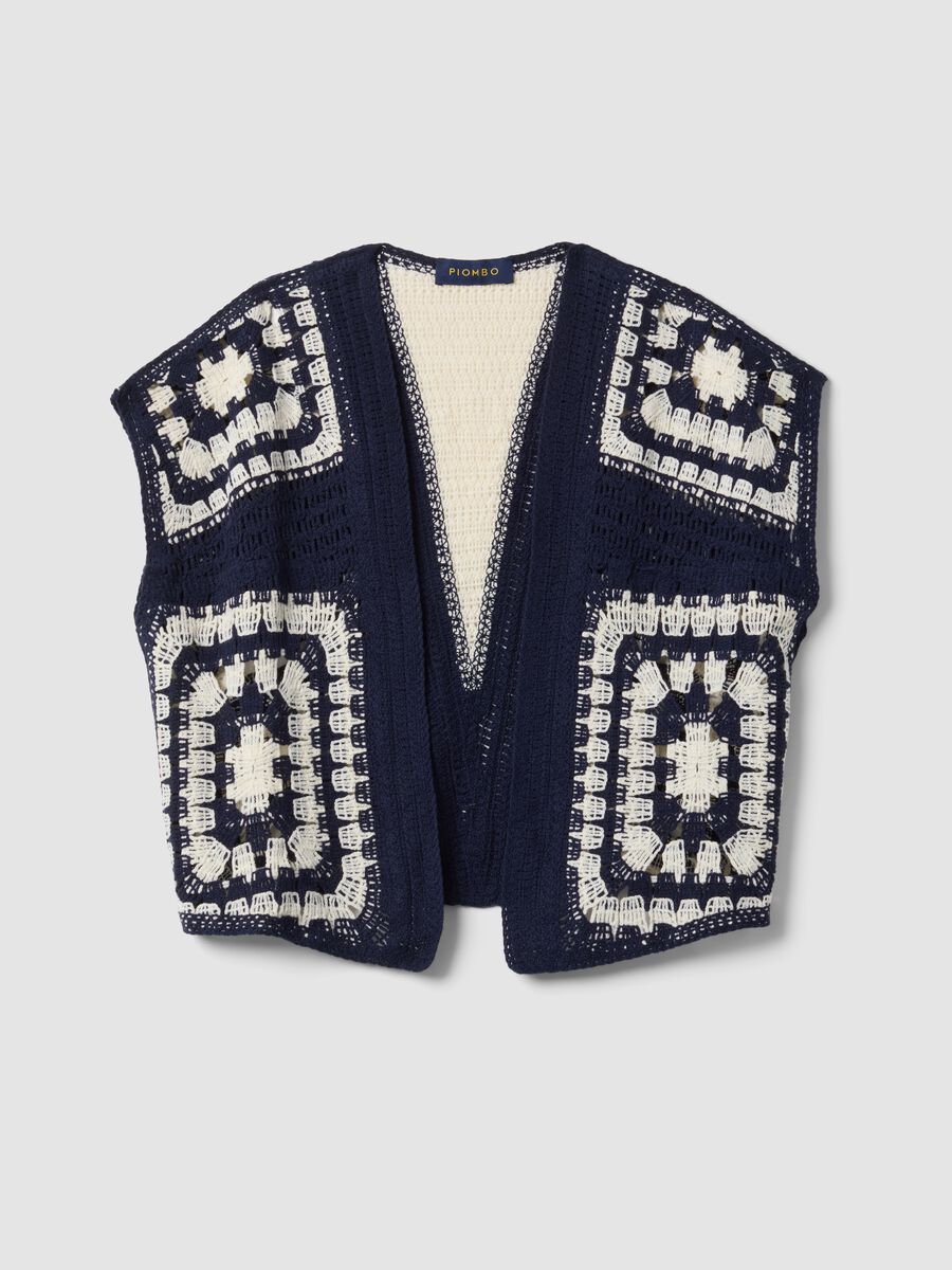 Gilet bianco e blu in crochet di misto cotone regular fit_4