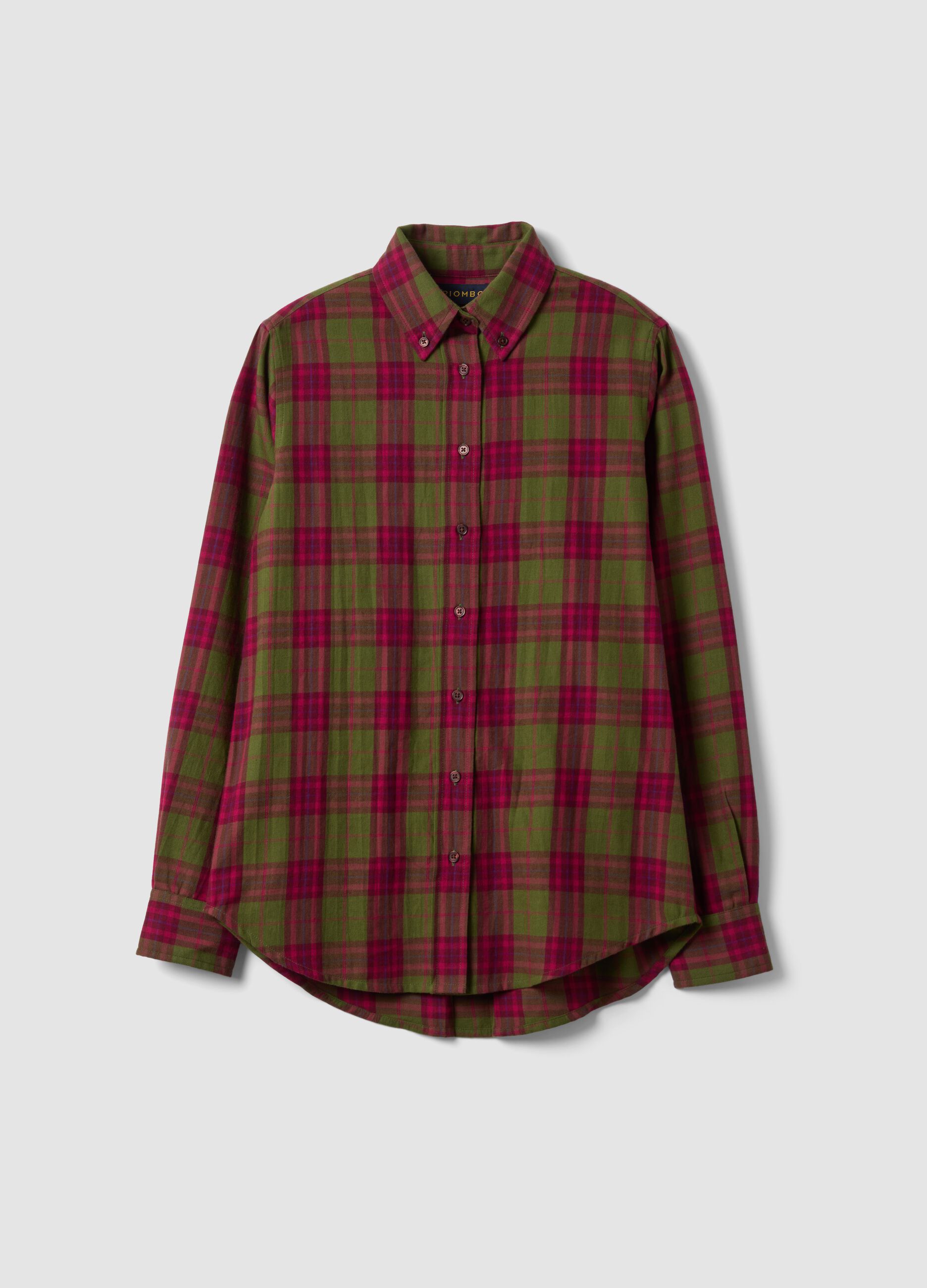 Green checked pure cotton flannel shirt, regular fit