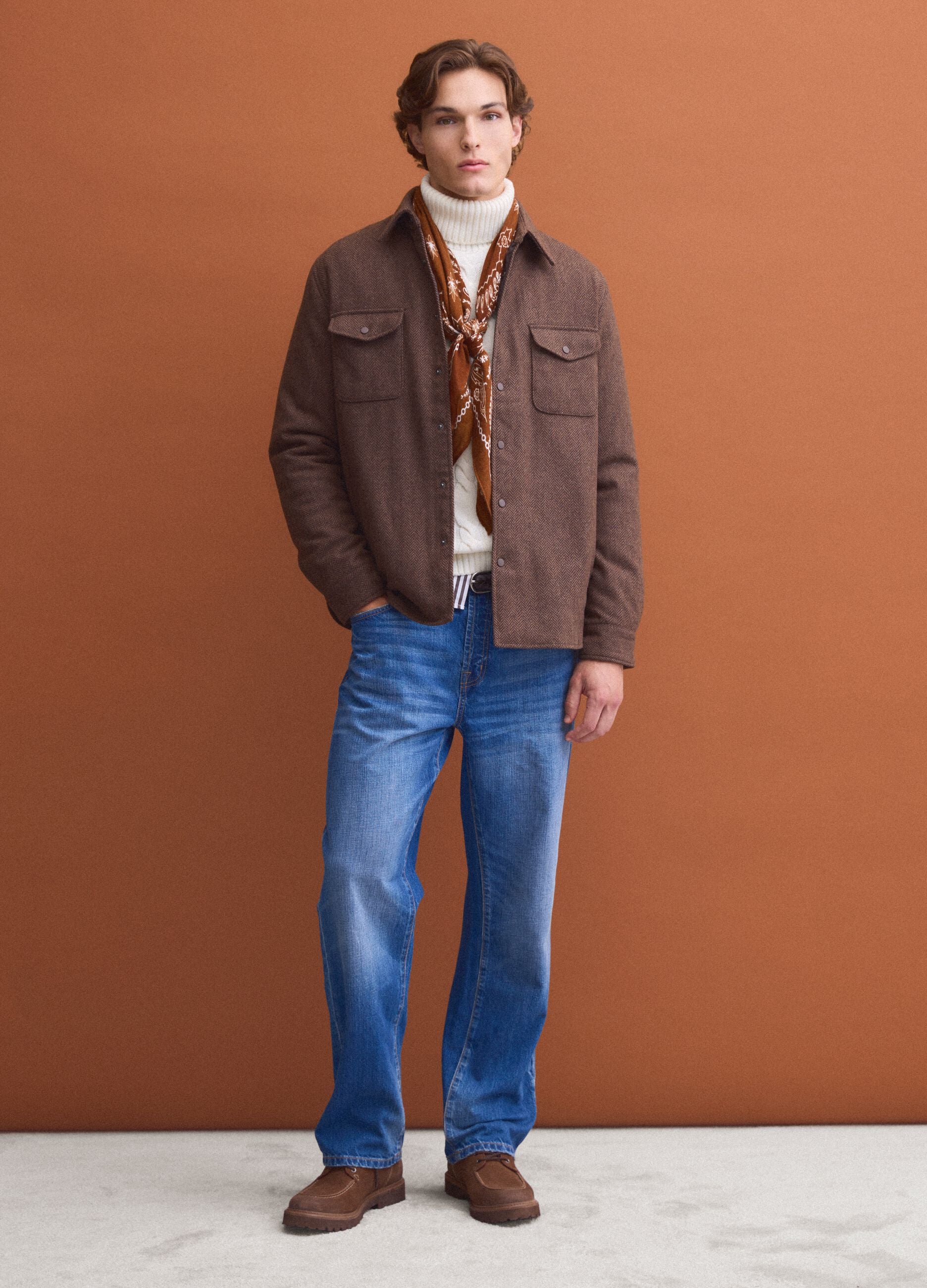 Brown wool-viscose blend shacket