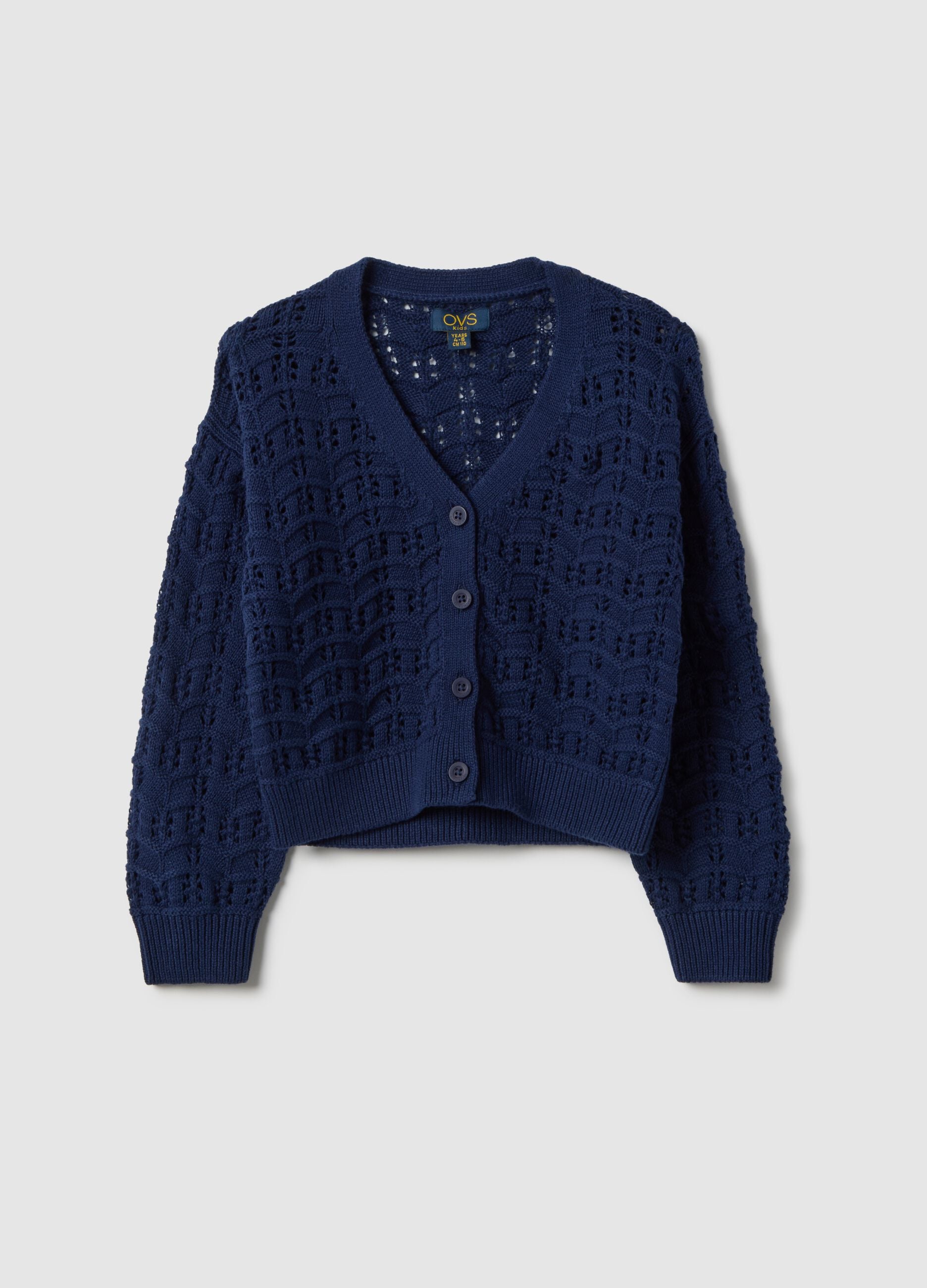 Girls' blue pure cotton cardigan with regular fit knit texture