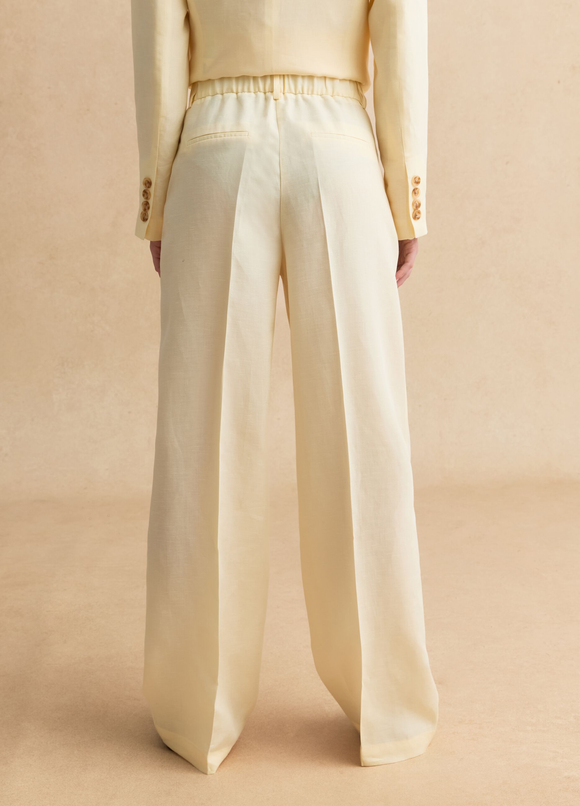 Elegant beige Lyocell and linen wide leg trousers