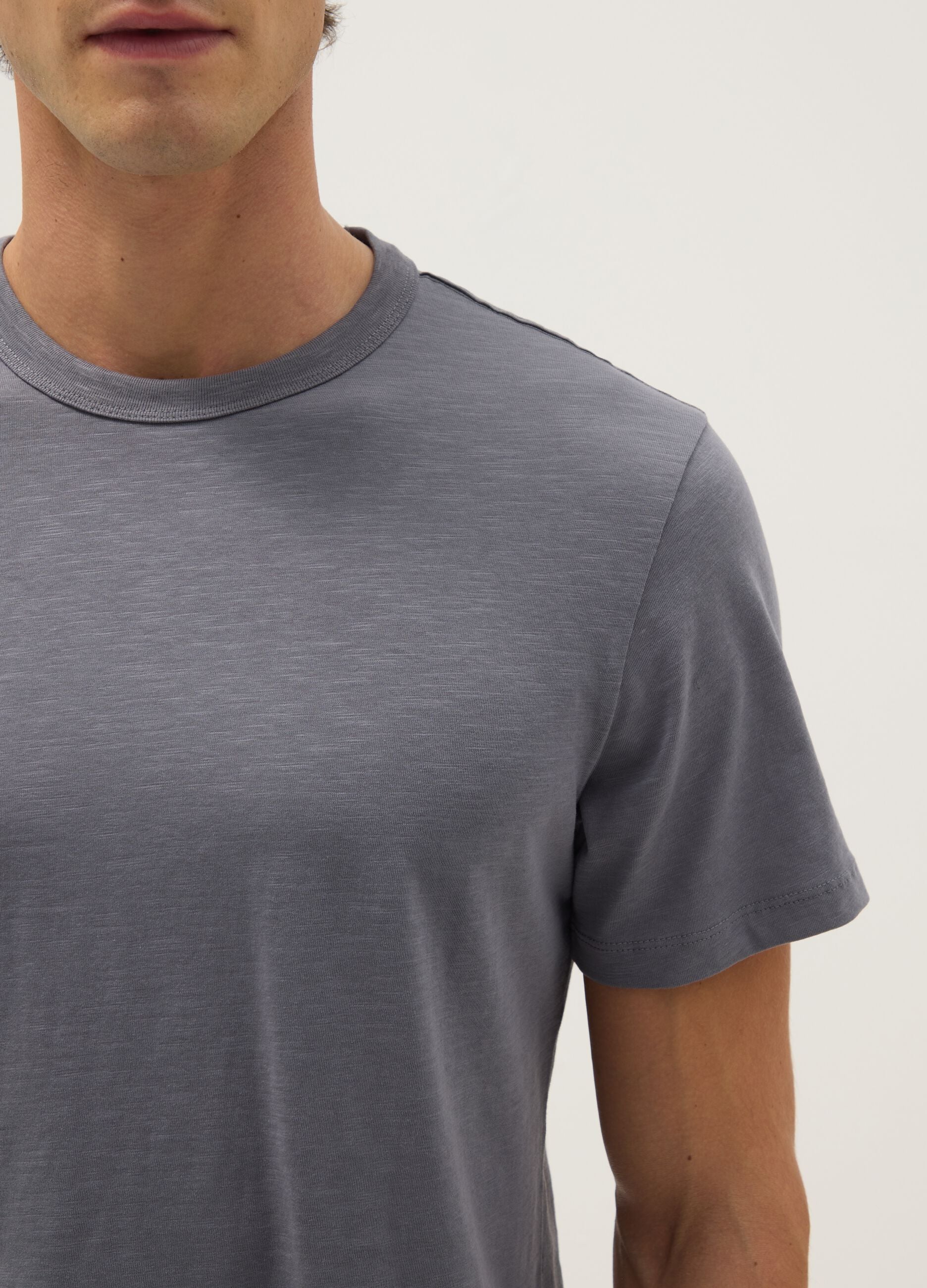 Grey pure cotton short sleeve T-shirt regular fit