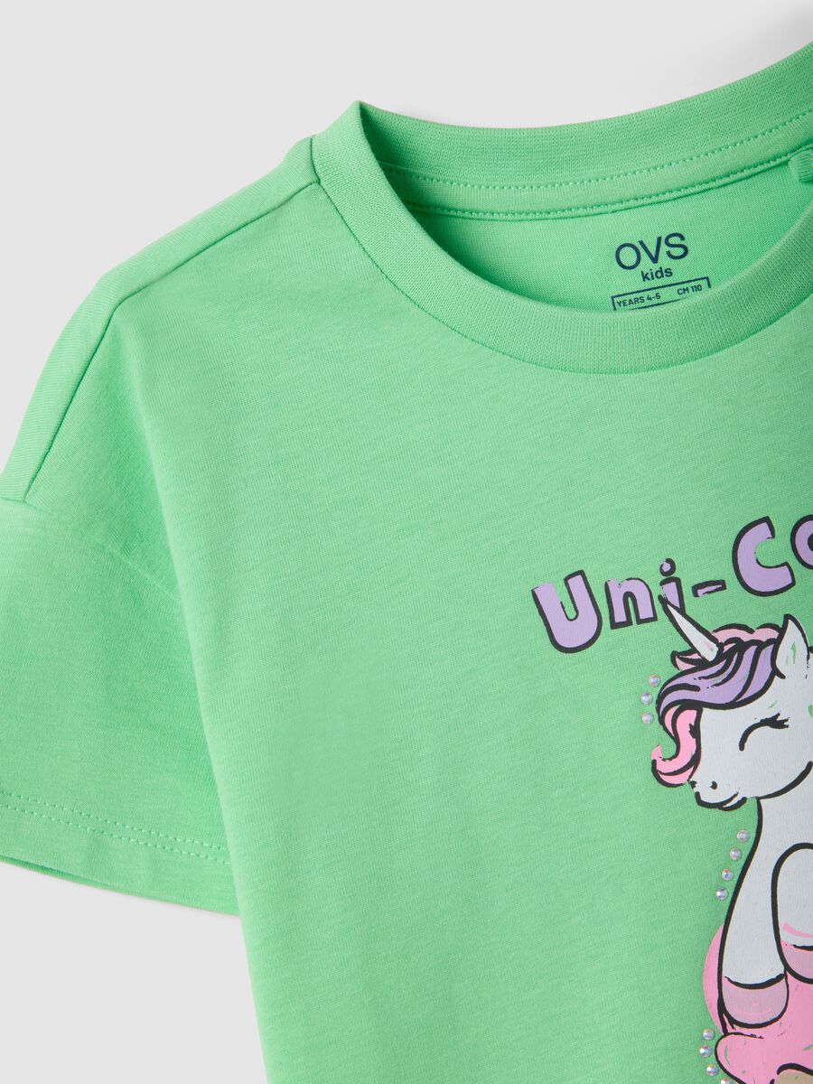 Girls' green pure cotton regular fit t-shirt with ice cream_3