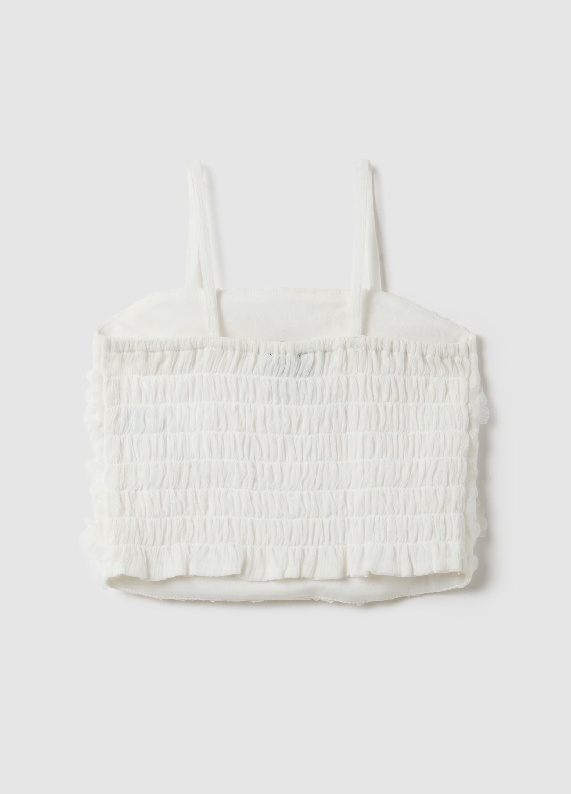 Girls' white regular fit tank top with floral texture