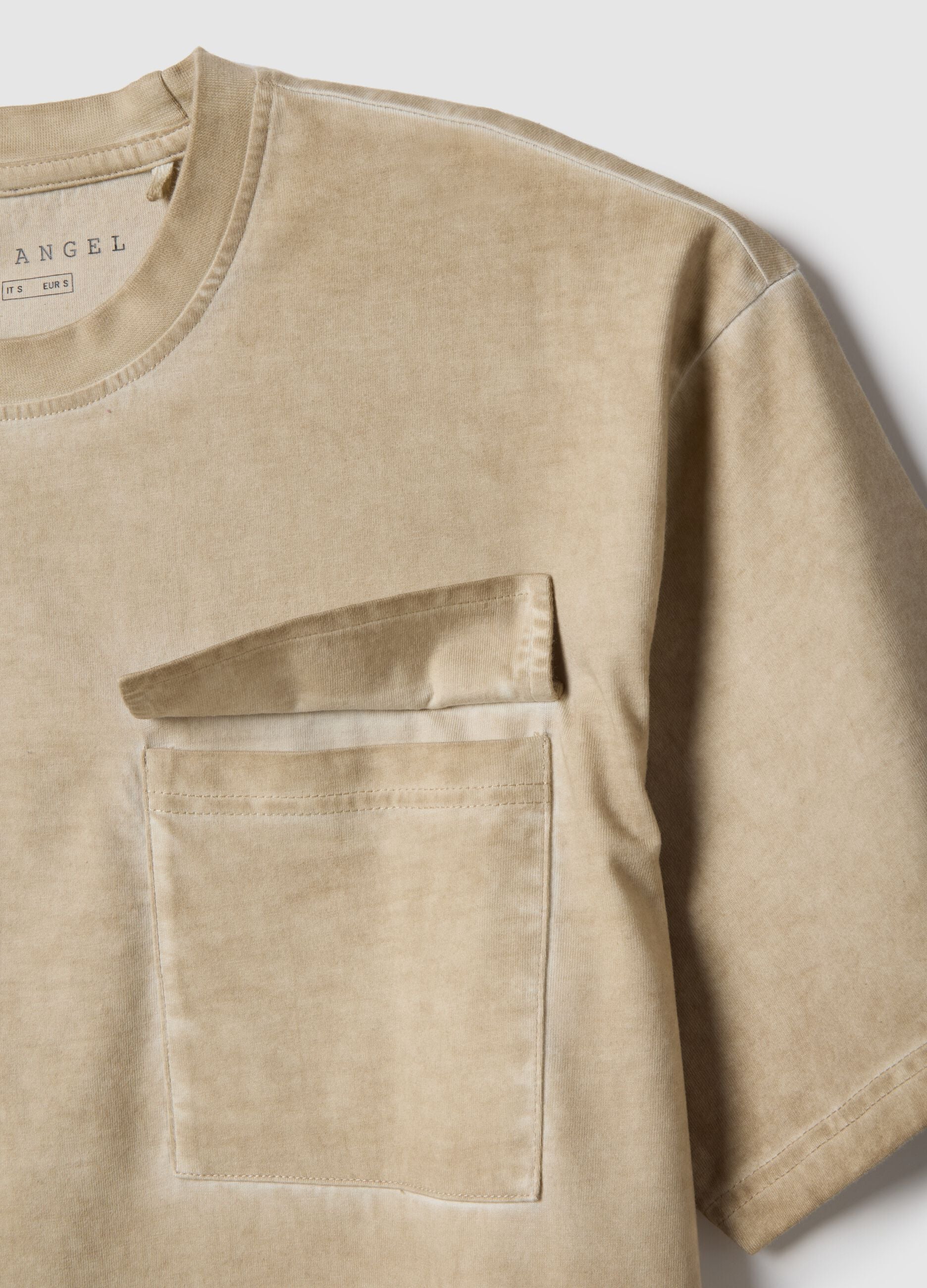 Beige pure cotton regular fit t-shirt with pocket